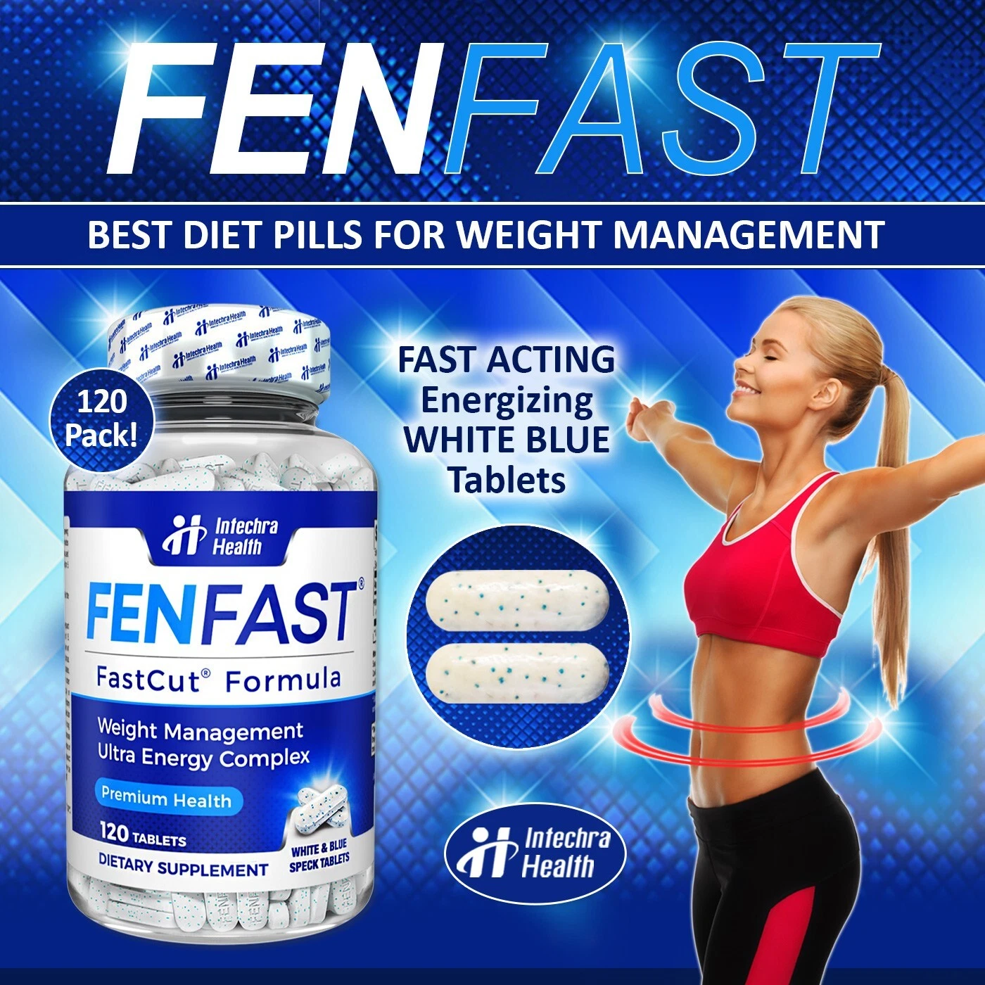 FENFAST 375 Top Weight Loss DIET FORMULA White Blue Tablets - 120ct