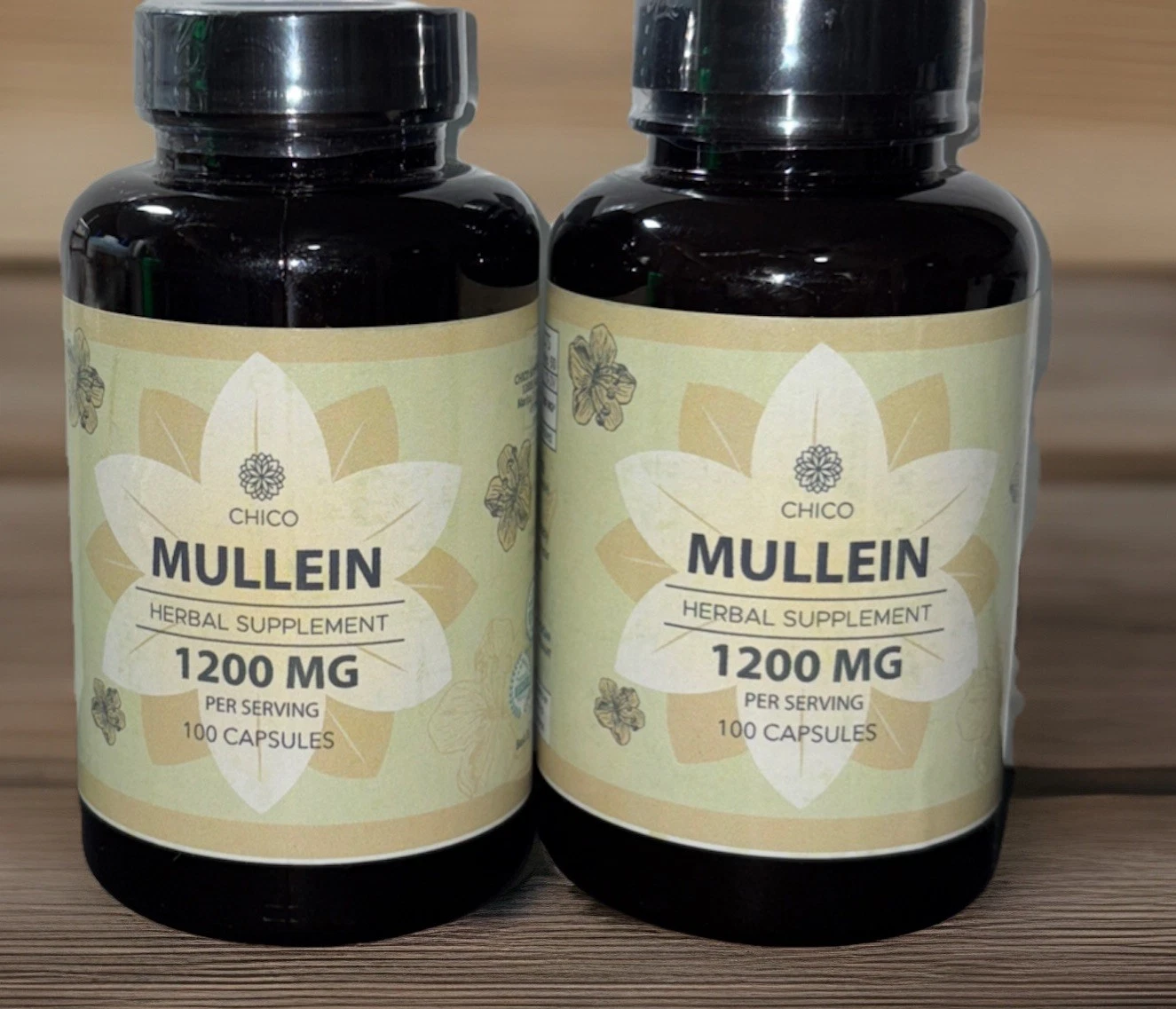 Mullein Herbal Supplement 1200 mg, 2 Bottles of 100 Capsules. Exp 09/2025