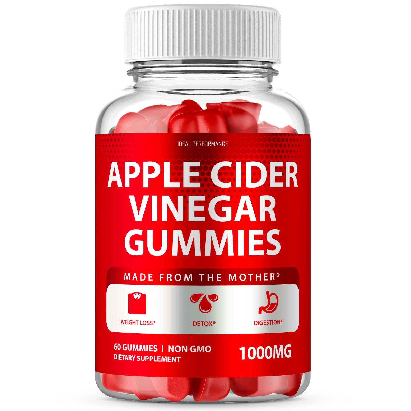 Apple Cider Vinegar Gummies With ACV Mother (60 Gummies, 1 Bottle)
