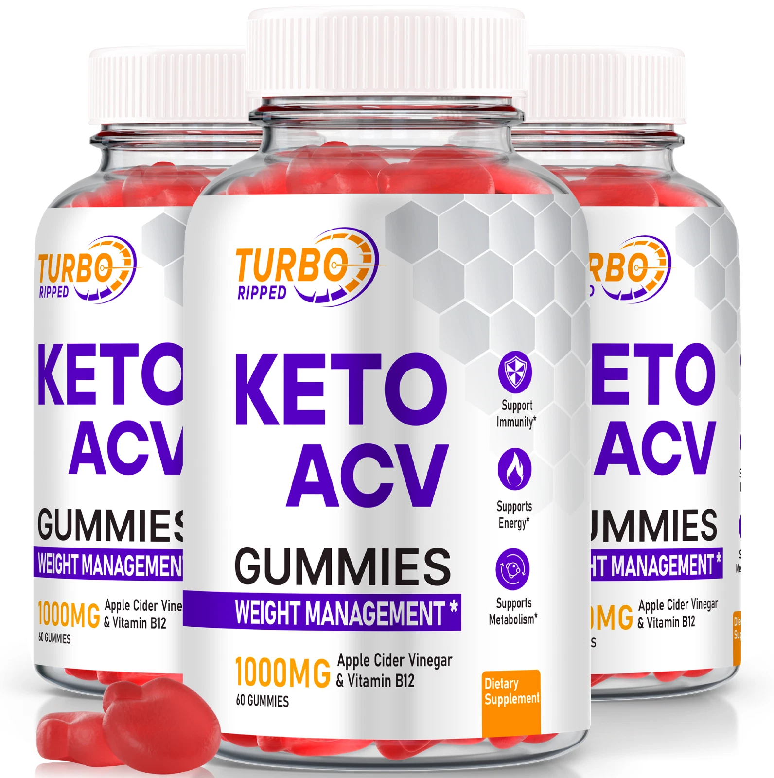 (3 Pack) Turbo Ripped Keto ACV Weight Loss Gummies to Burn Fat for Energy