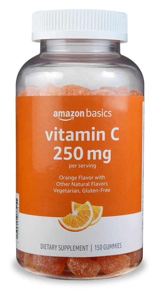 Amazon Basics Vitamin C 250 mg Gummies, Orange, 150 Count (2 per Serving), Immun