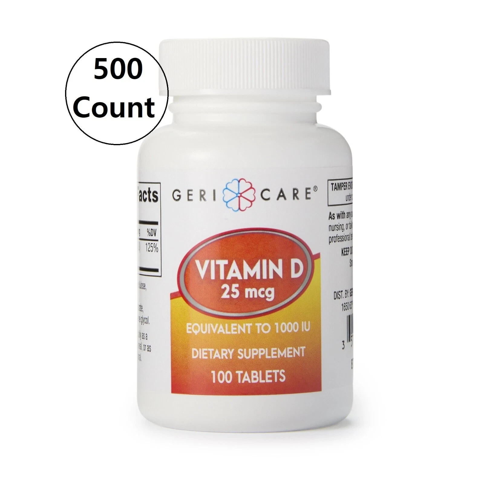 Geri-Care Vitamin D3 25 mcg 1000 IU Tablet Dietary Vitamin Supplement, 500 Tabs