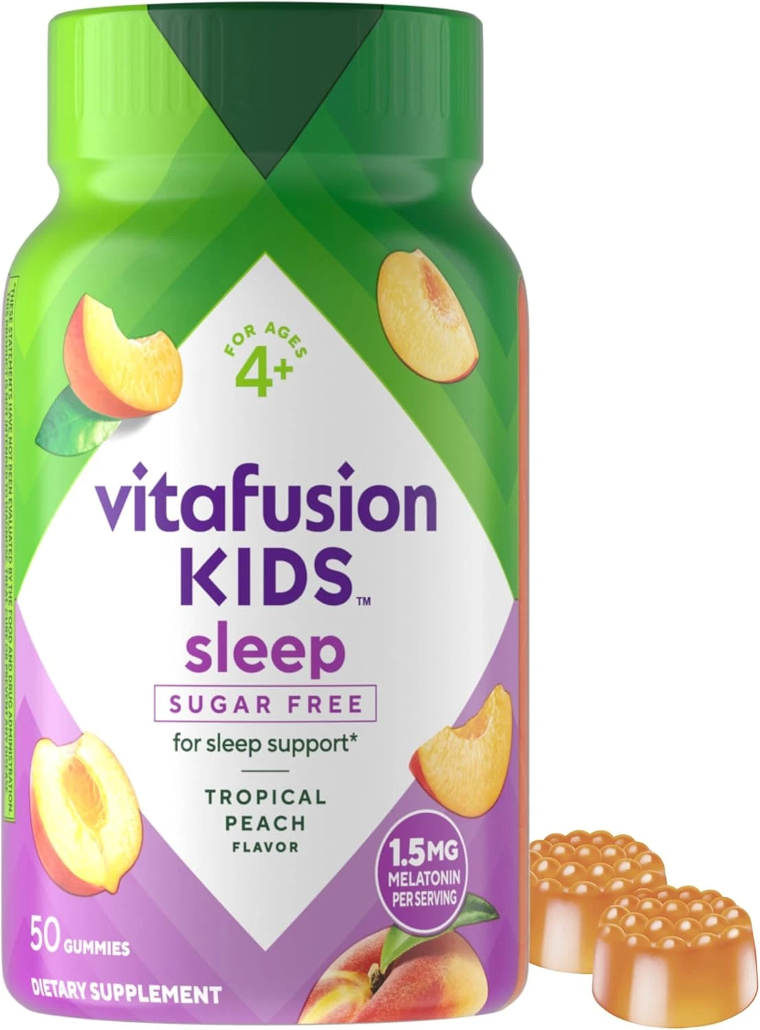 Vitafusion Kids Melatonin Gummy Supplements, Tropical Peach Flavored 50 Count