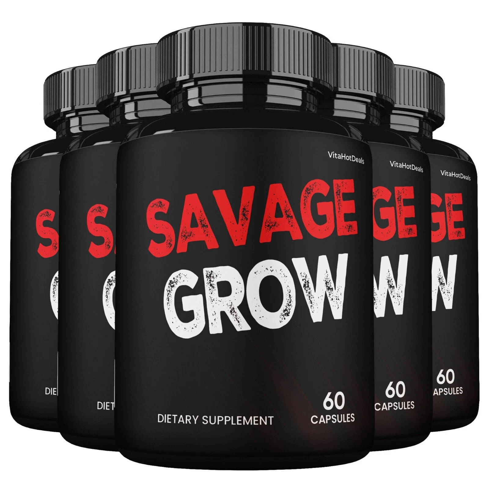Savage Grow Capsules, Maximum Strength Supplement , Made in USA (5 Pack)