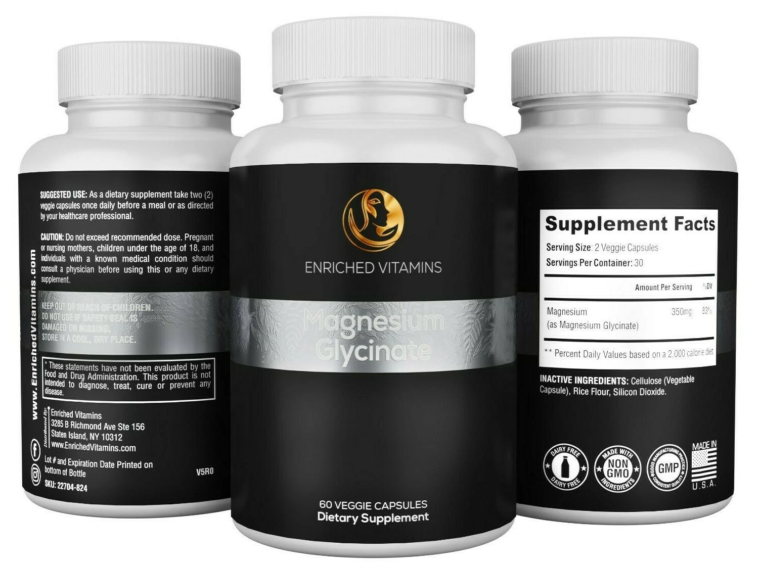 Magnesium 350 MG Complex (60 CAPSULES ) -High Absorption PURE Magnesium