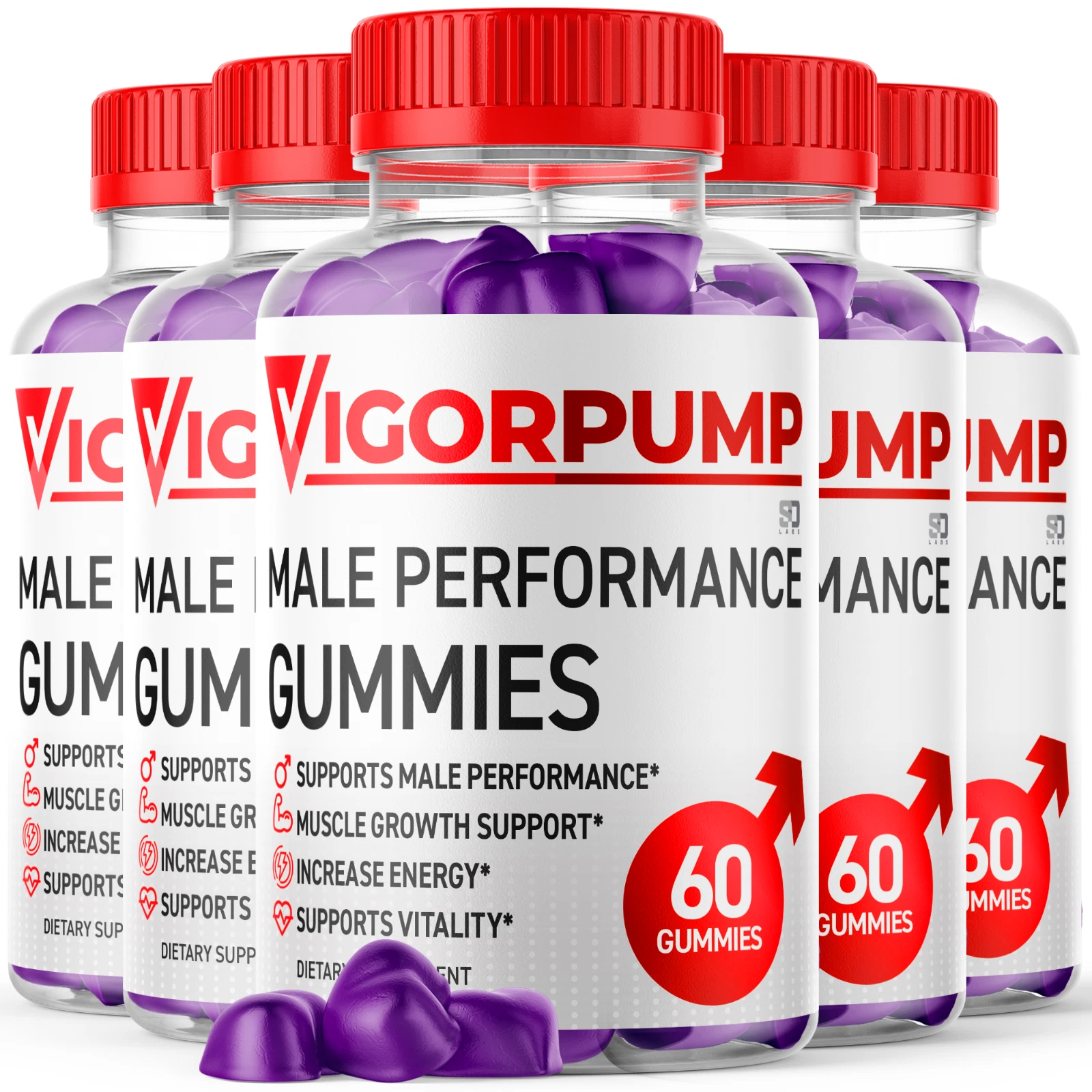 (5 Pack) Vigor Pump Gummies for Men Advanced Drive and Energy Support 300 Gums