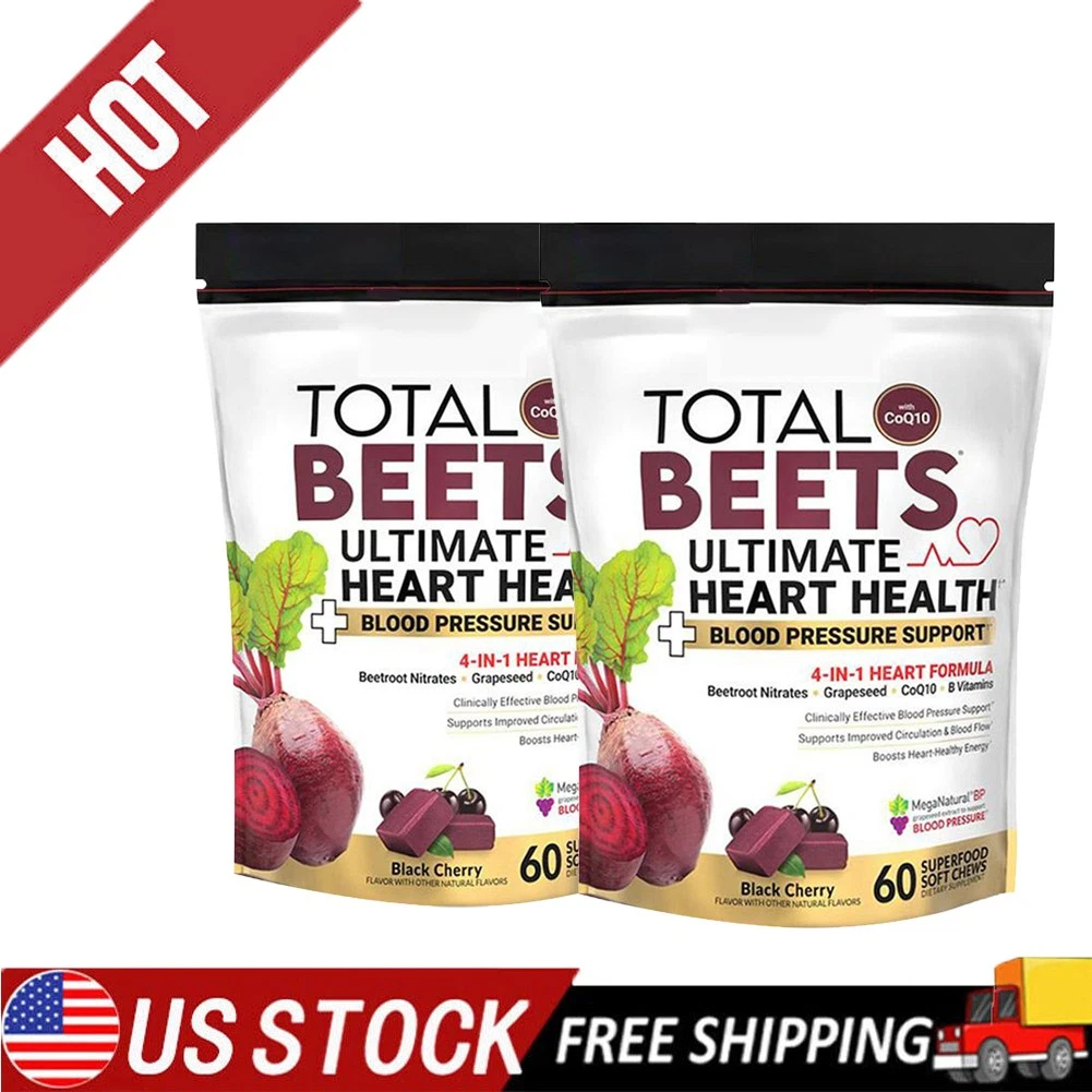 2 Pack FORCE FACTOR Total Beet Ultimate Heart Health Blood Pressure Support Chew