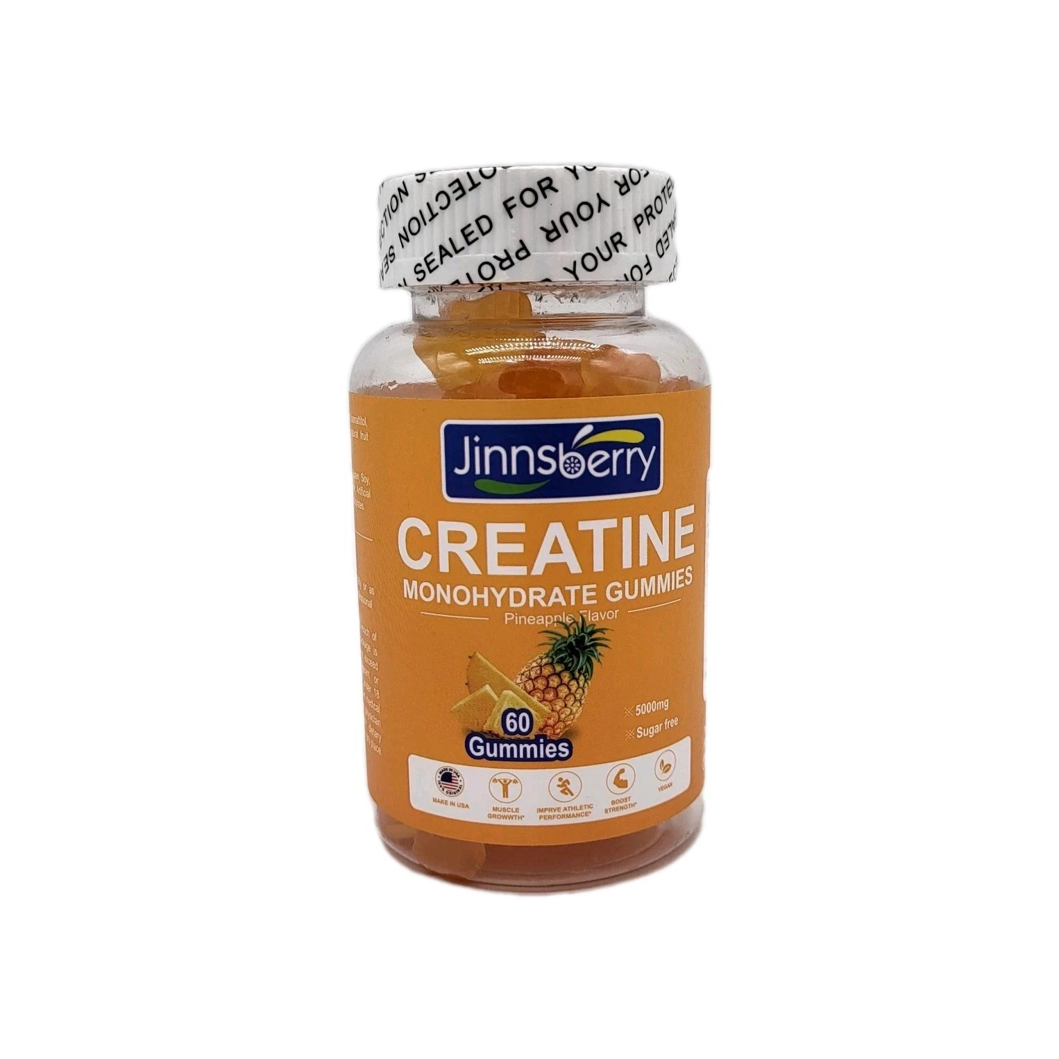 Jinnsberry Creatine Monohydrate Gummies 5000mg 60 ct Pineapple Flavor Exp 04/26