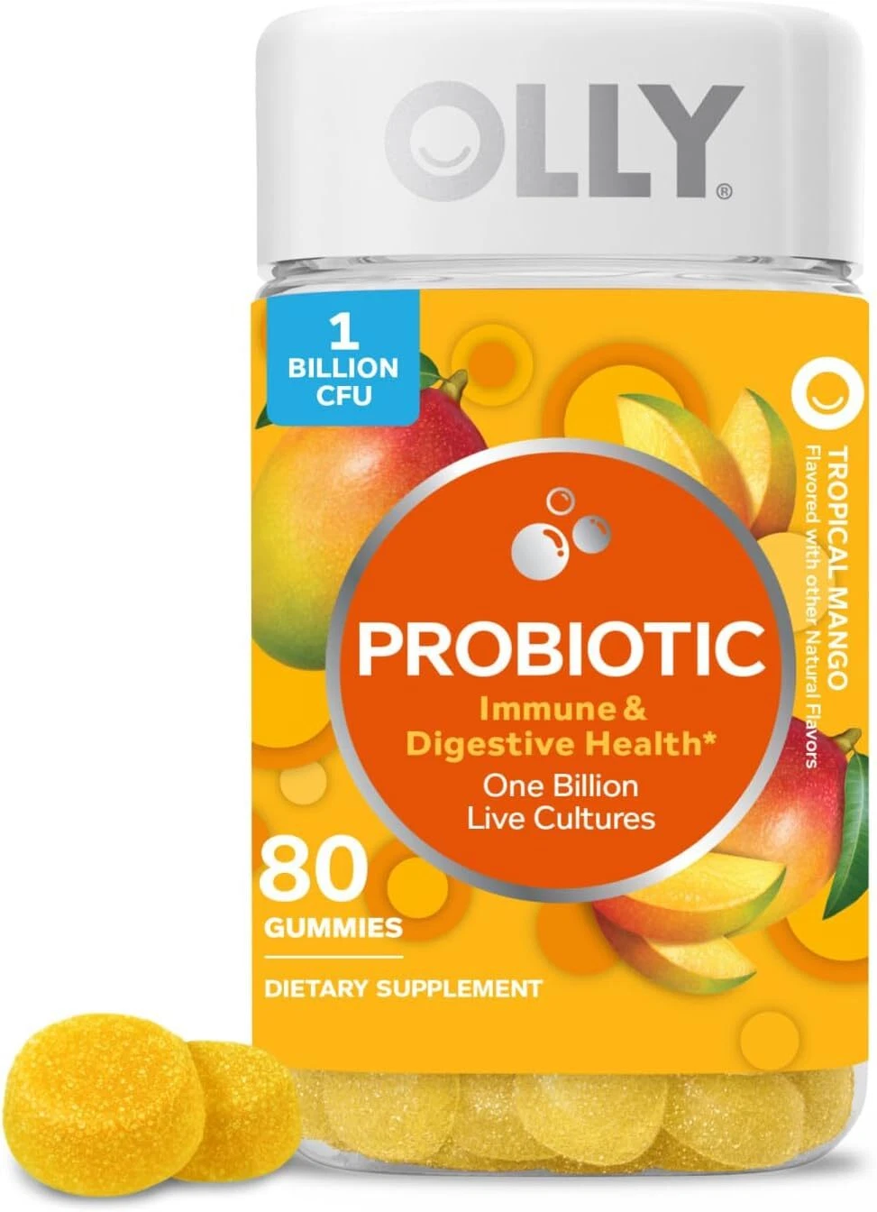 OLLY Probiotic Gummy Immune & Digestive Health Gut Health Mango 80 Ct
