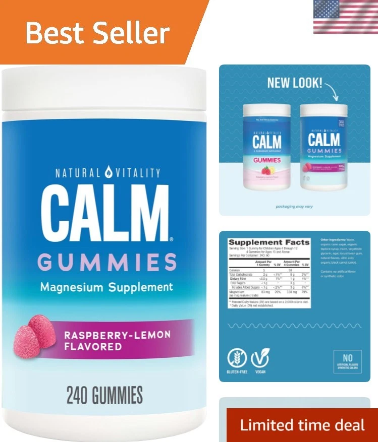 Natural Vitality Calm Magnesium Gummies - Stress Relief, 240 Gummies,