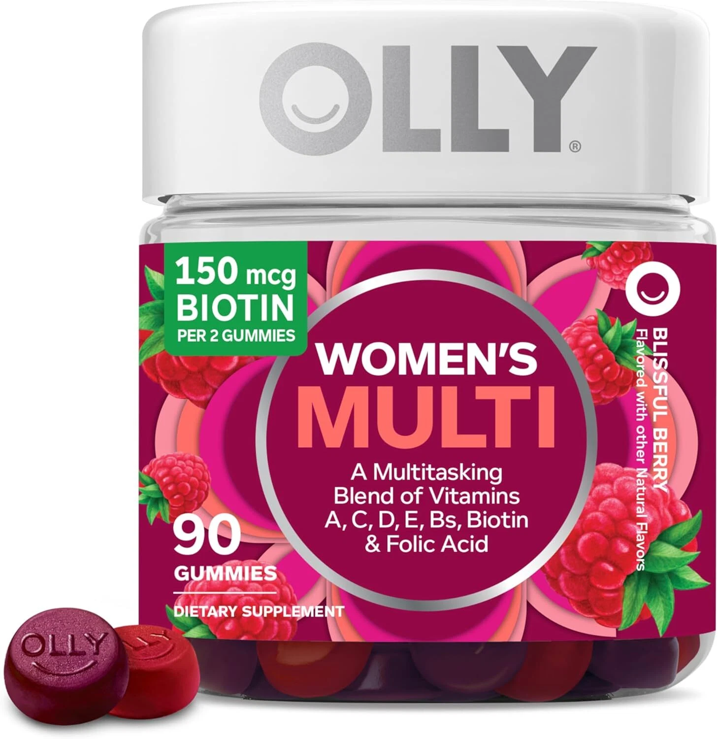 OLLY Women's Multivitamin Gummy, Vitamins A, D, C, E, Biotin, Folic Acid, 90 Ct