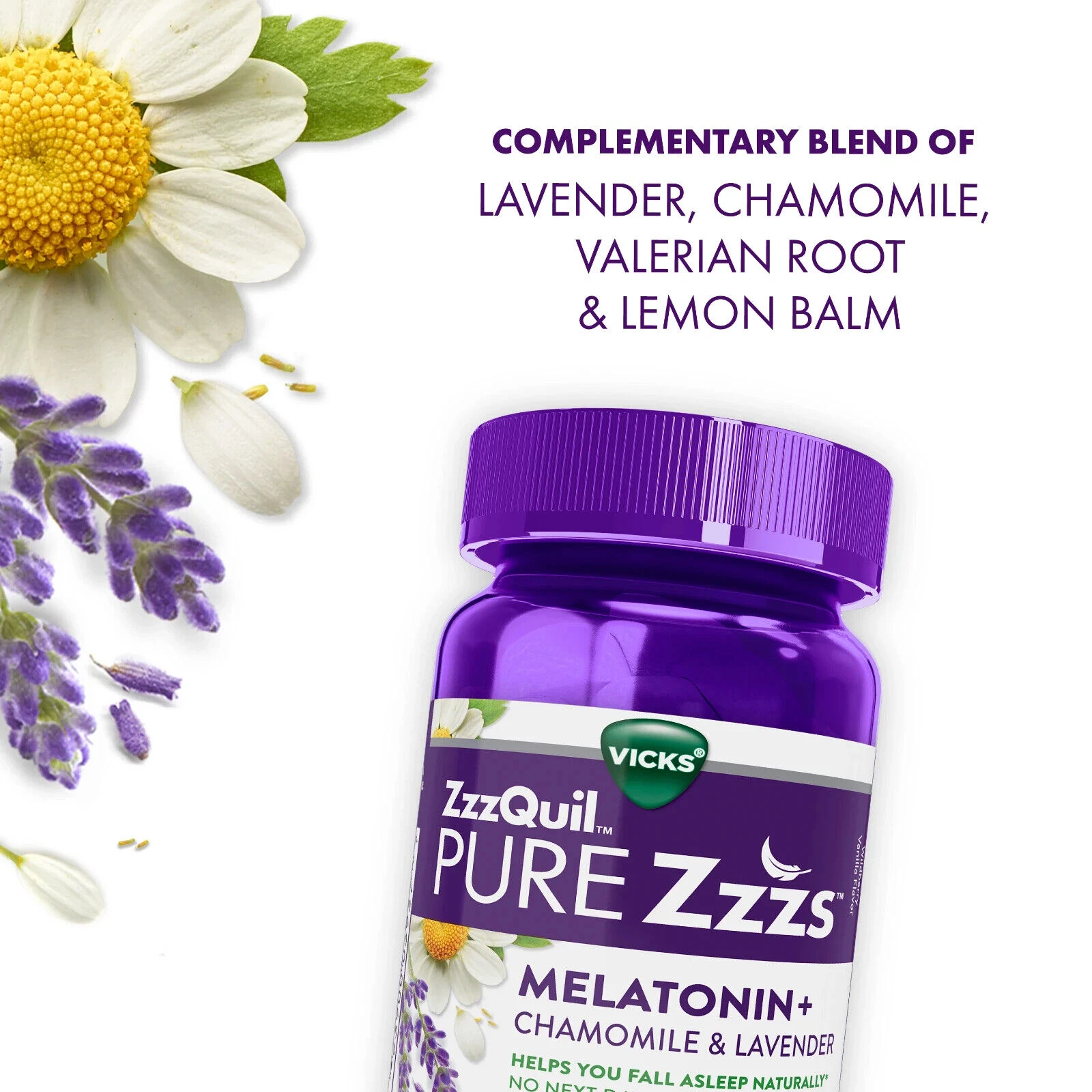 ZzzQuil Pure Melatonin + Chamomile Lavender Gummies, 60ct Total