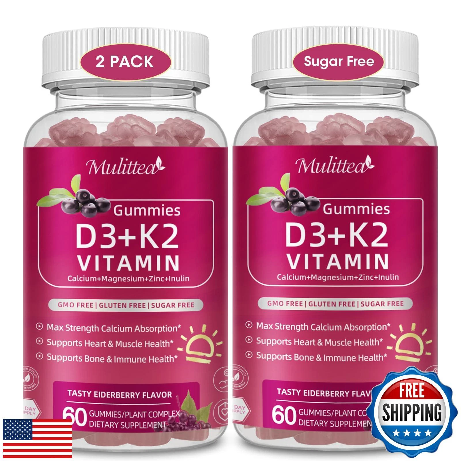 Vitamin D3 K2 Gummies-Vitamin D3 10000iu +K2 (MK-7) 200mcg Sugar-Free D3 and