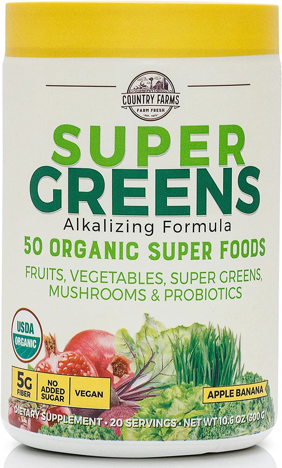Super Greens Apple Banana Flavor, 50 Organic Super Foods, USDA Organic Drink Mix