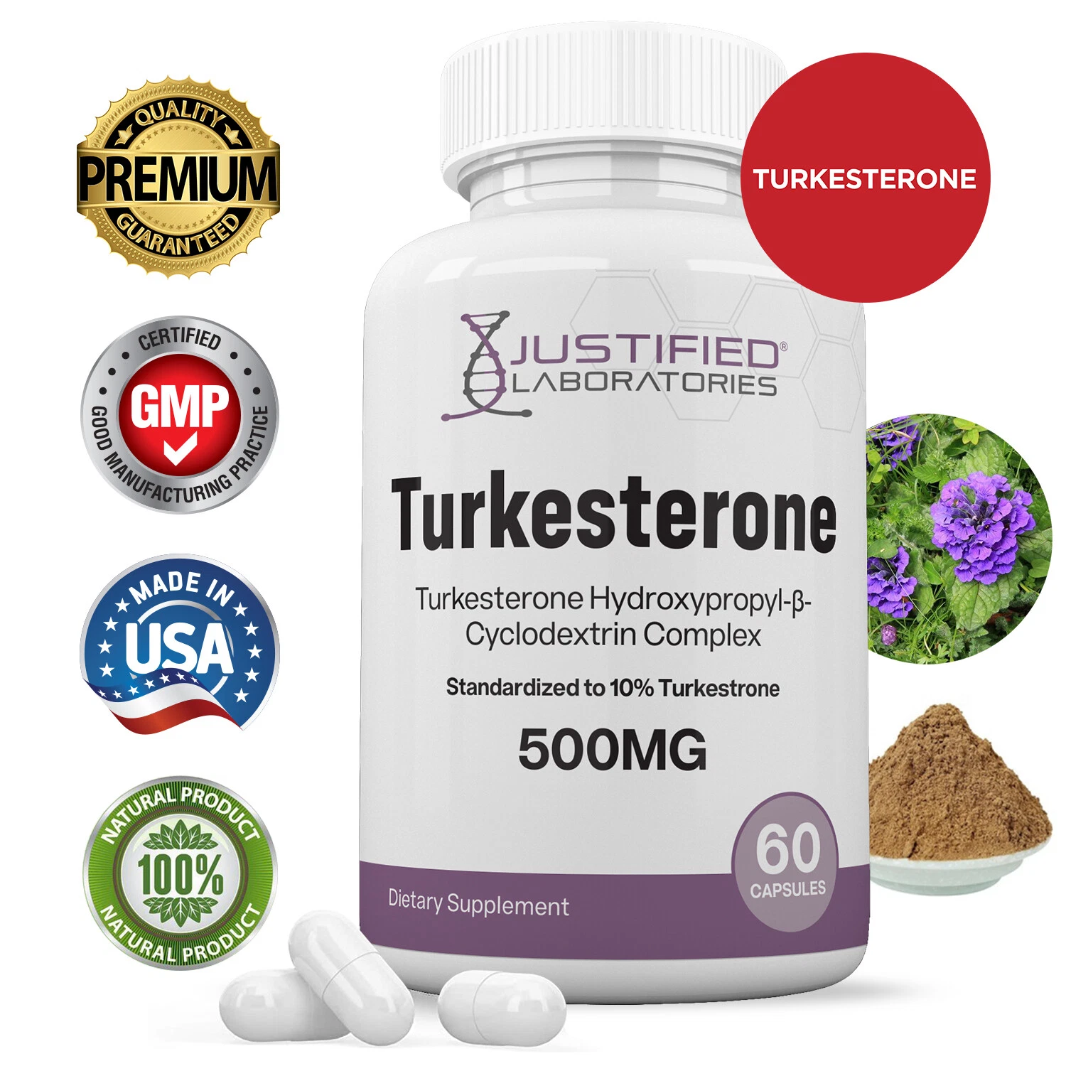 Turkesterone 500mg 10% Hydroxypropyl B Cyclodextrin Maximum Strength 60 Capsules
