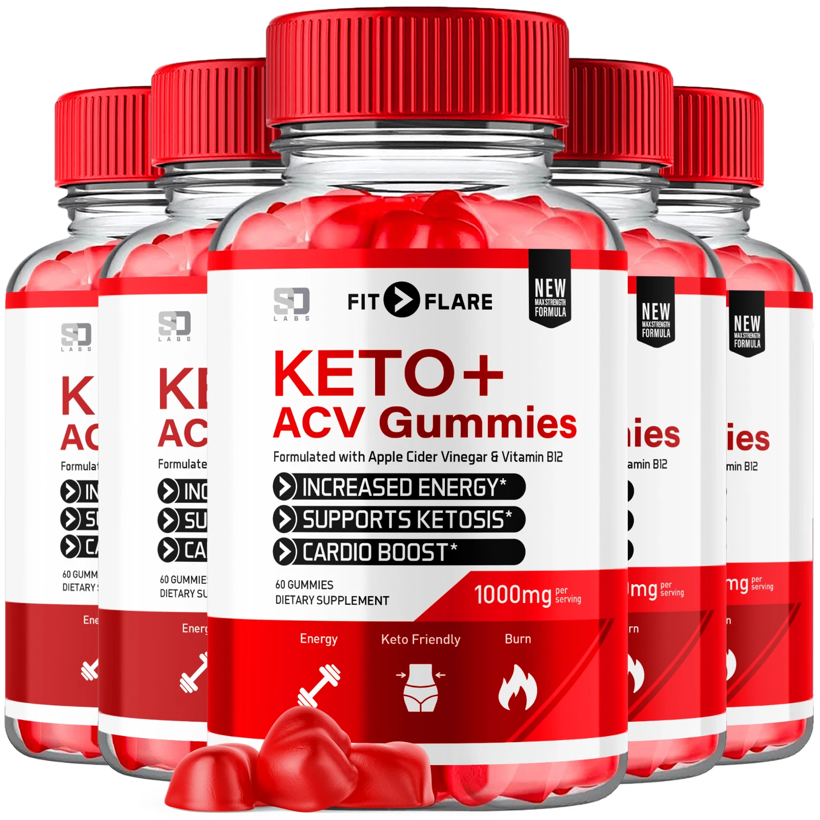 (5 Pack) Fit Flare Keto + ACV Gummies, Fit Flare Ketosis Support (300 Gummies)