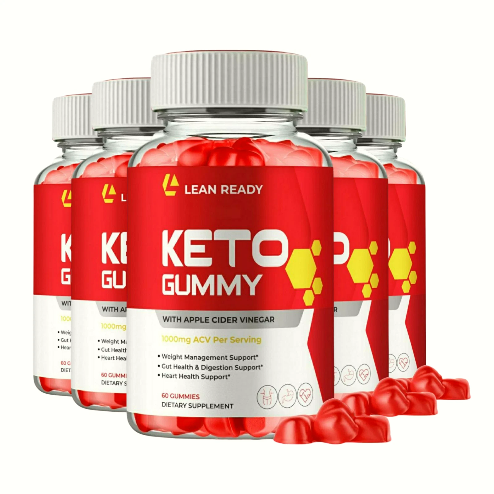 5-Pack LeanReady Keto Gummies, Lean Ready Weight Loss Supplement - 300 Gummies