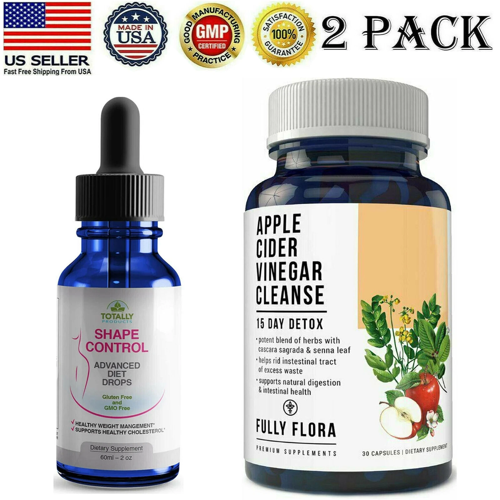 Shape Control Weight Loss Dietary Drops & Apple Cider Vinegar Cleanse Capsules