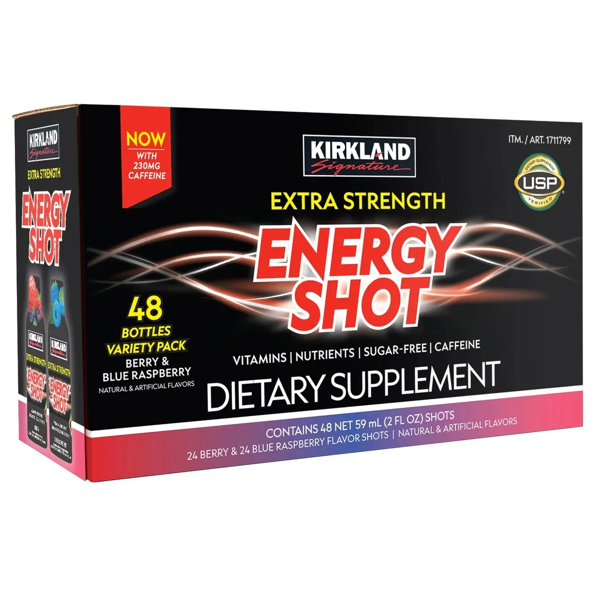 Kirkland Signature Extra Strength Energy Shot, 48 Bottles, 2 Oz Each, 2 Flavors