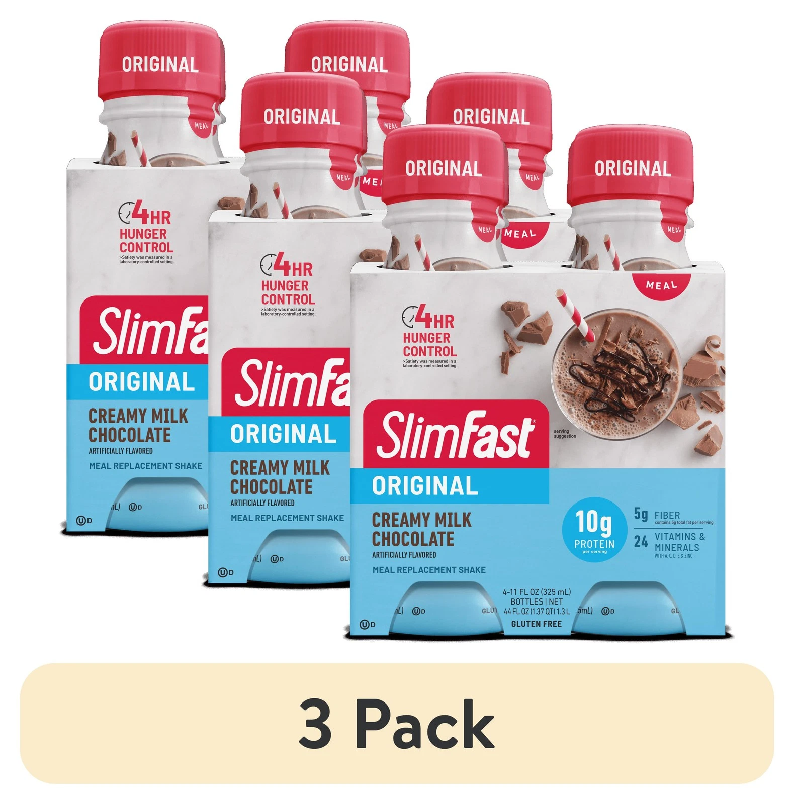 (3 pack) SlimFast Original Meal Replacement Shake, Creamy Milk Chocolate 4 Count
