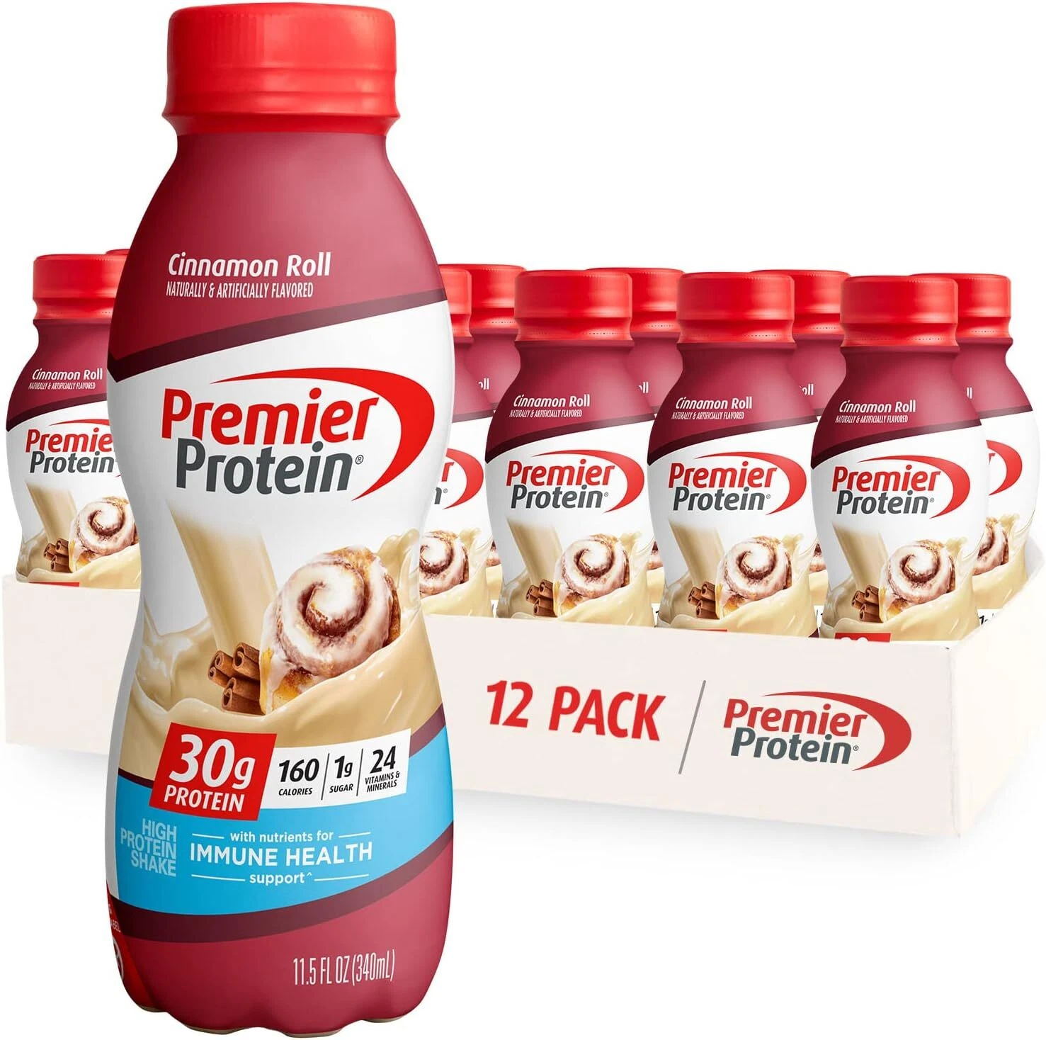(12 Pack) Premier Protein Immune Support Nutrition Shake, Cinnamon Roll, 11.5 Oz