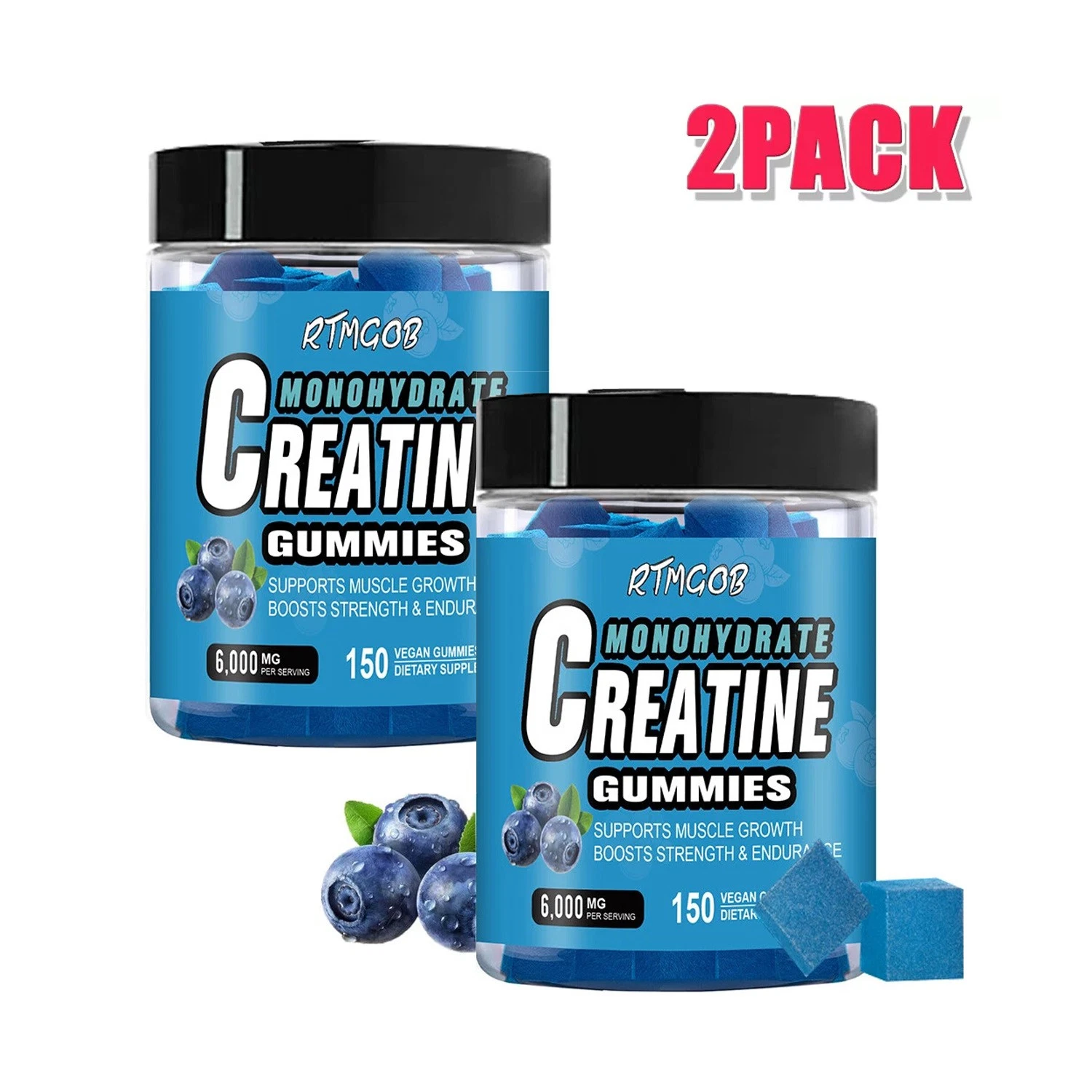 2pcs Creatine Monohydrate 5g Gummies with Vitamin B12 & L-Taurine- 120 Gummies