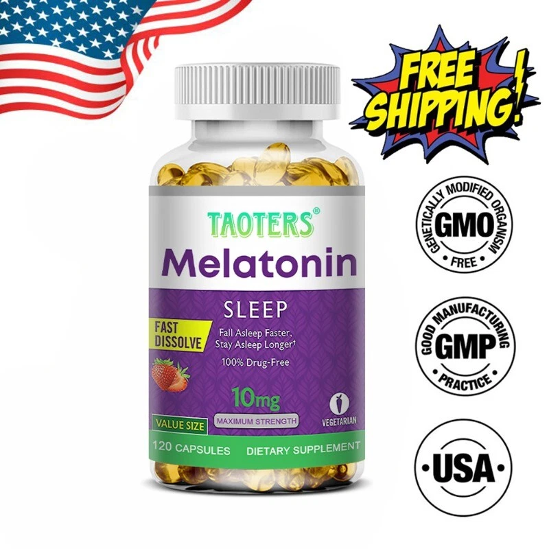 Melatonin 10 Mg, 30/60/120 Capsules - 10 Mg Per Serving, Non-GMO, Free Shipping