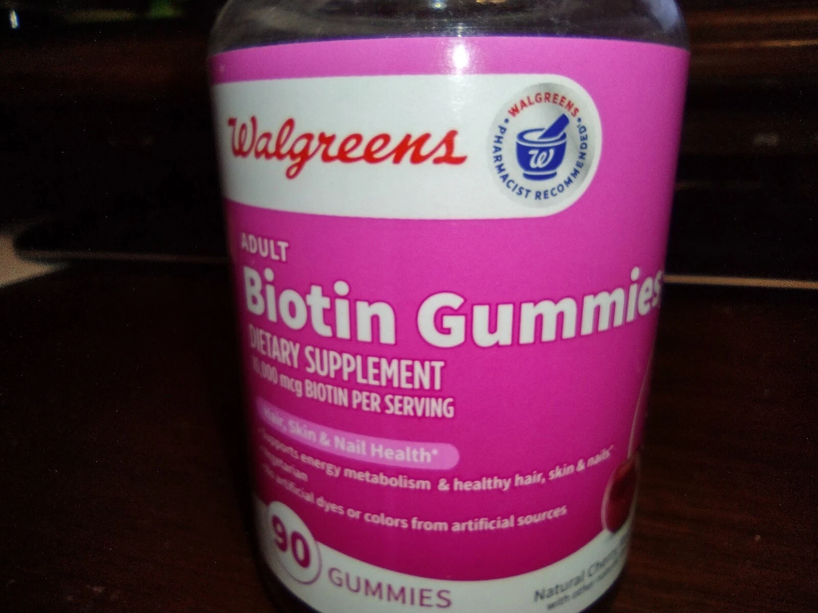 Walgreens Biotin Gummies for Hair and Nail Growth 90 count 10,000 mcg per servin