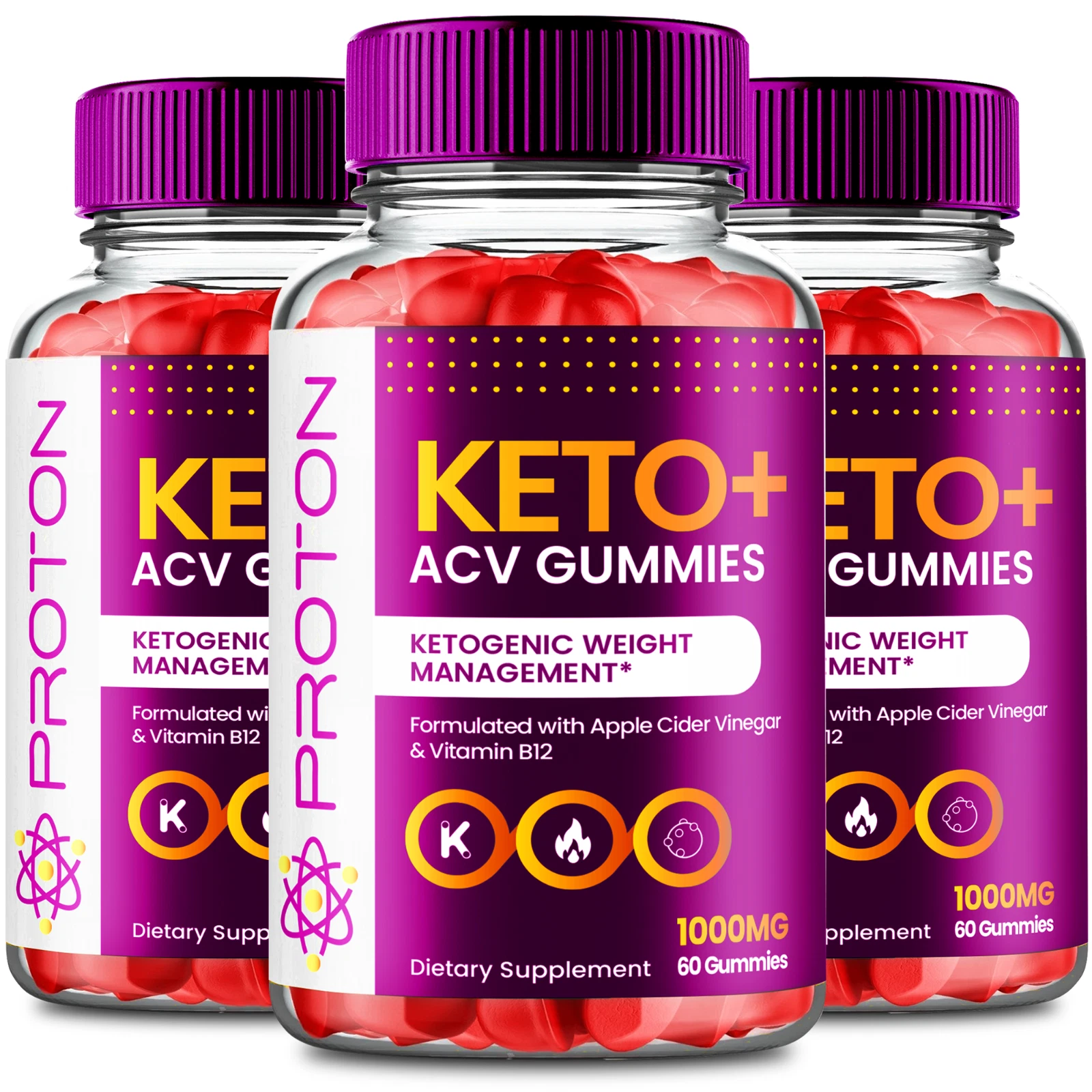(3 Pack) Proton Keto Gummies, Proton Keto ACV Gummies Weight Loss (180 Gummies)
