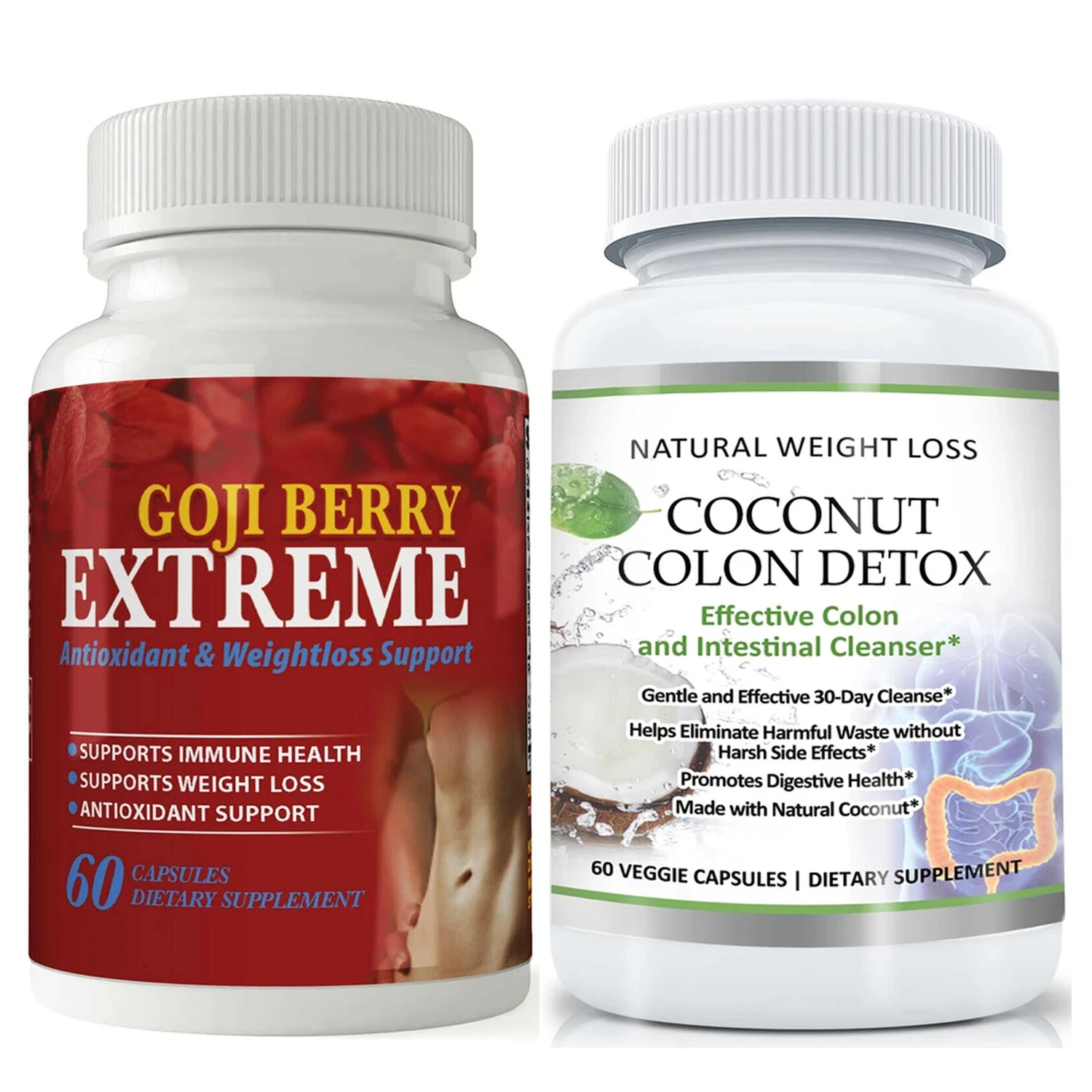 Goji Berry Immune Health Weight Loss & Coconut Colon Detox Cleanse Supplements