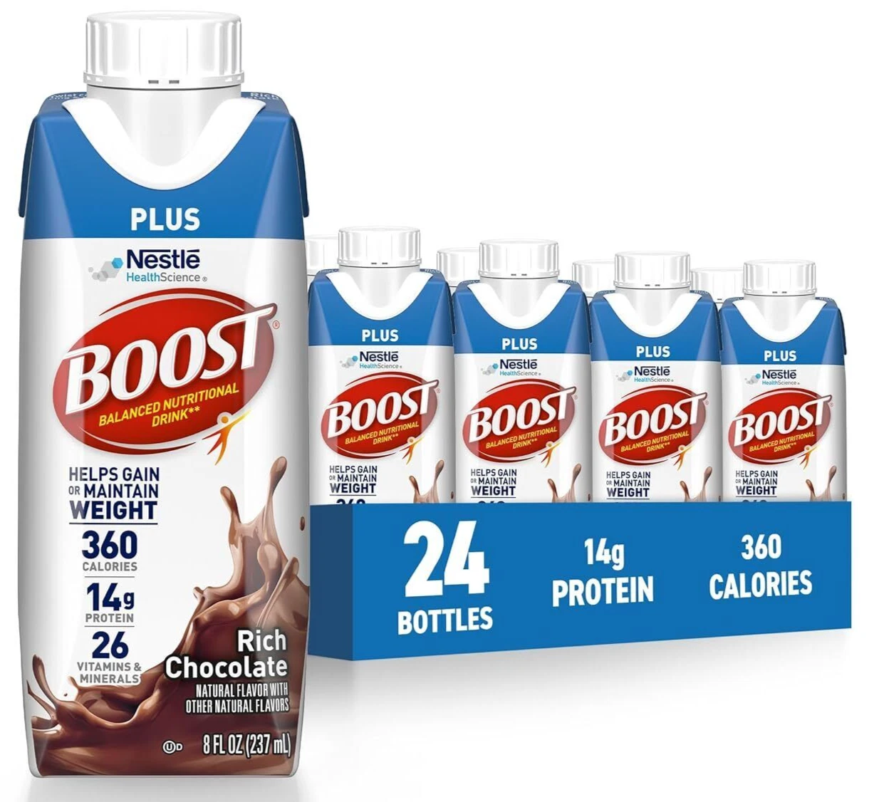 (24 Pack) BOOST PLUS Complete Protein Nutritional Drink, Rich Chocolate, 8 Fl Oz