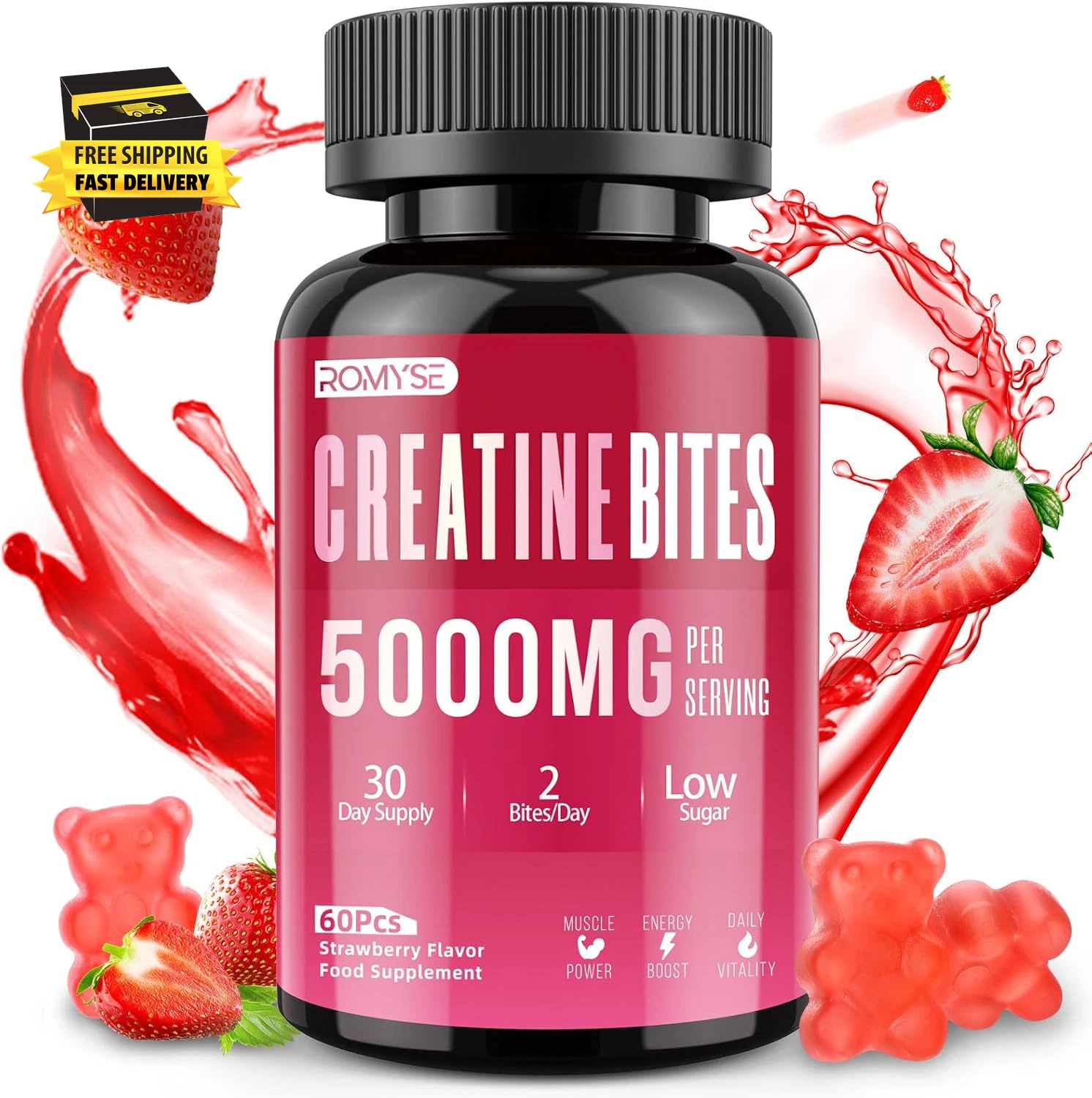 Creatine Bites - 5G Creatine Monohydrate per Serving - Low Sugar and No Artifici