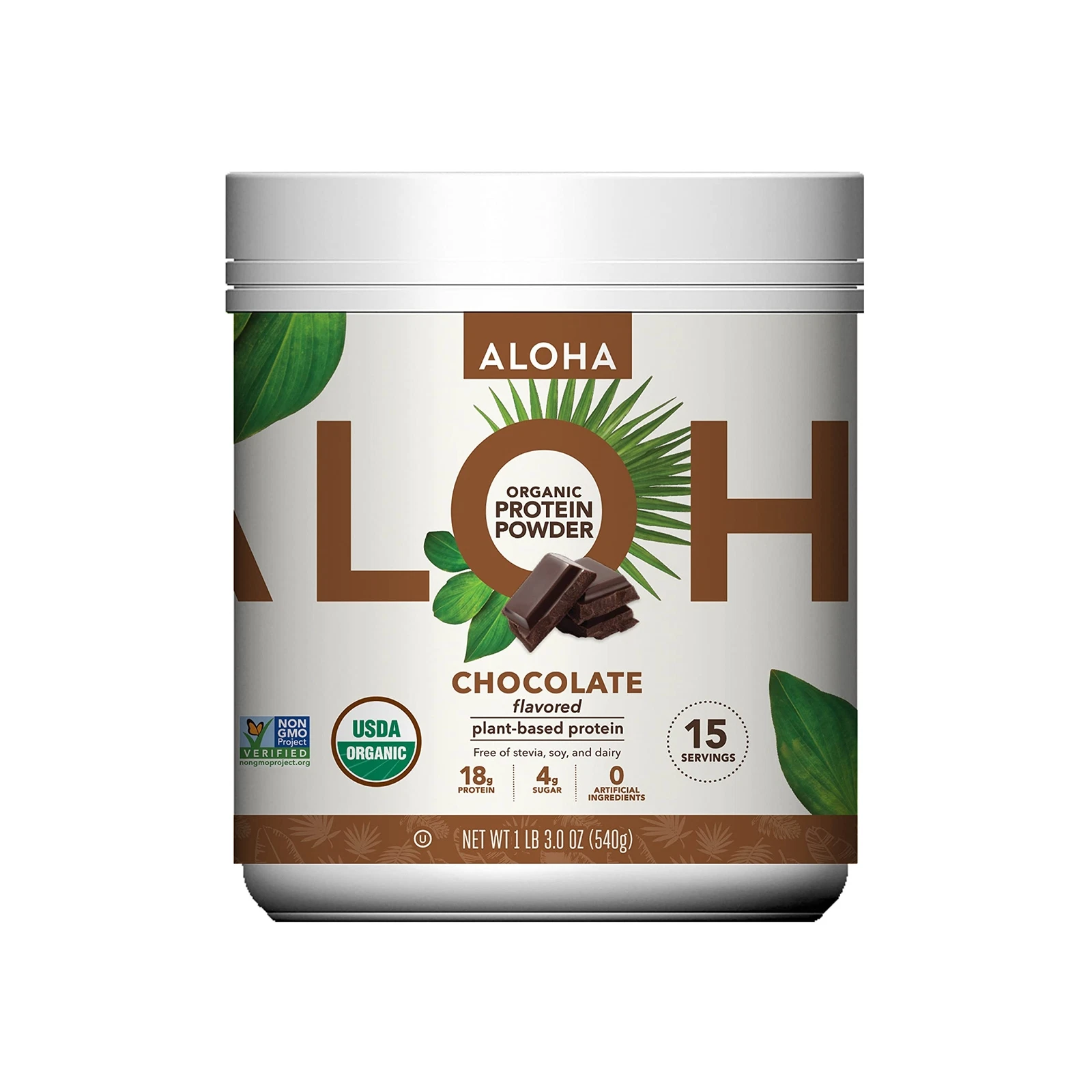 Aloha Organic Chocolate Protein Powder 18g Plant Based Vegan 15 Servings