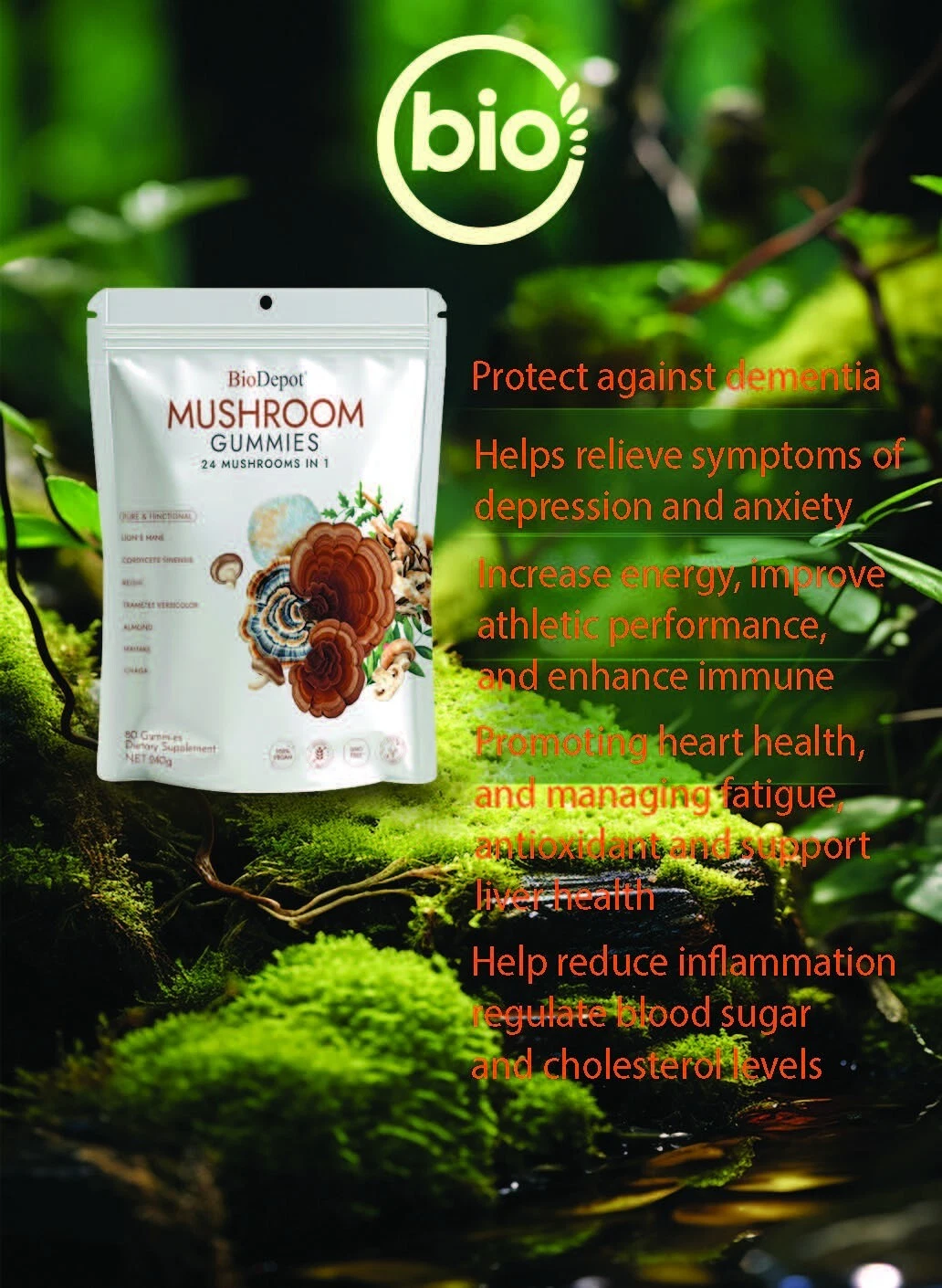 Super 24 Mushrooms In 1, 80 Gummies for Dietary Health Supplement
