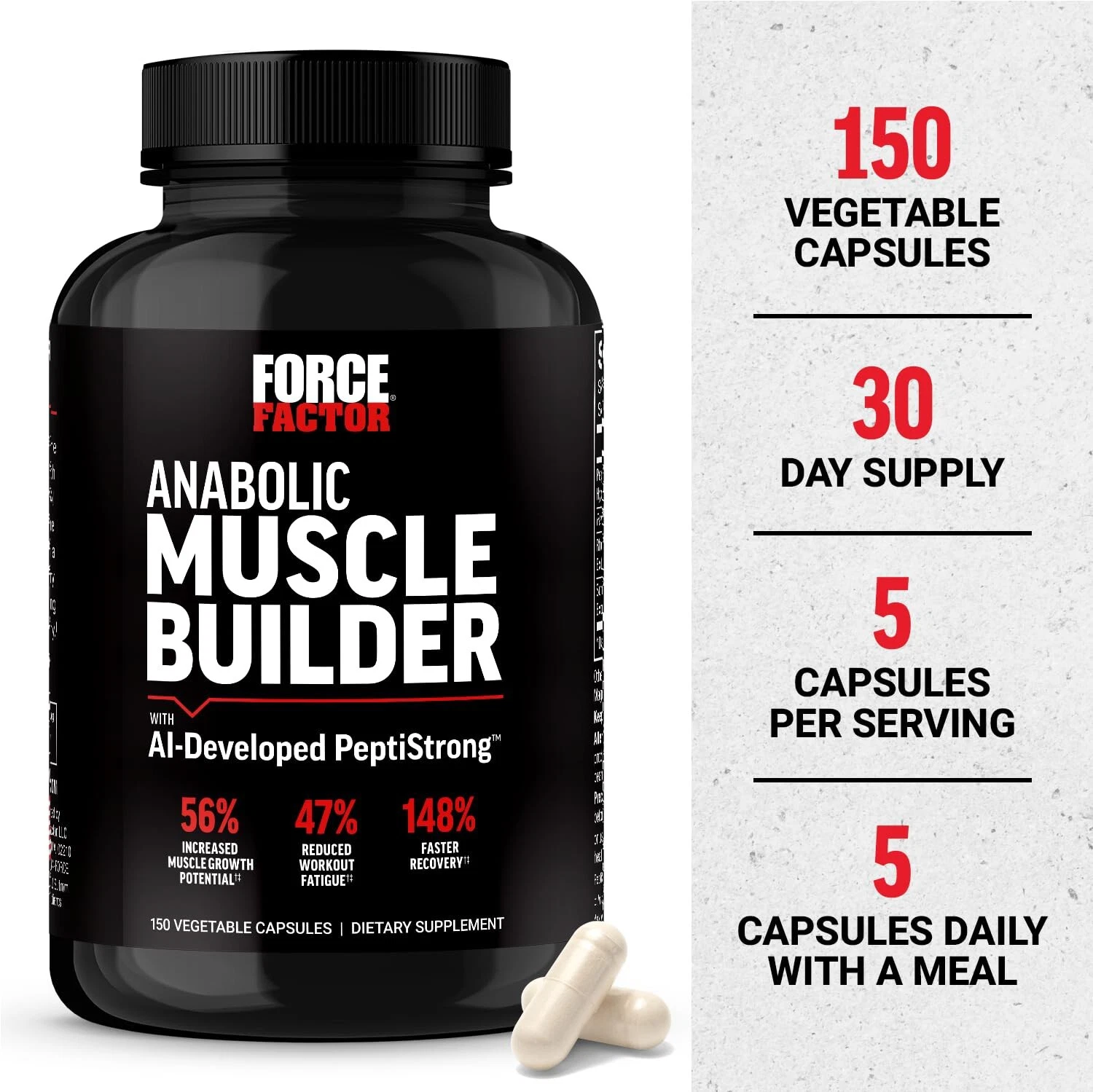 FORCE FACTOR Anabolic Muscle Builder, Muscle Building Supplement, 150 Capsules