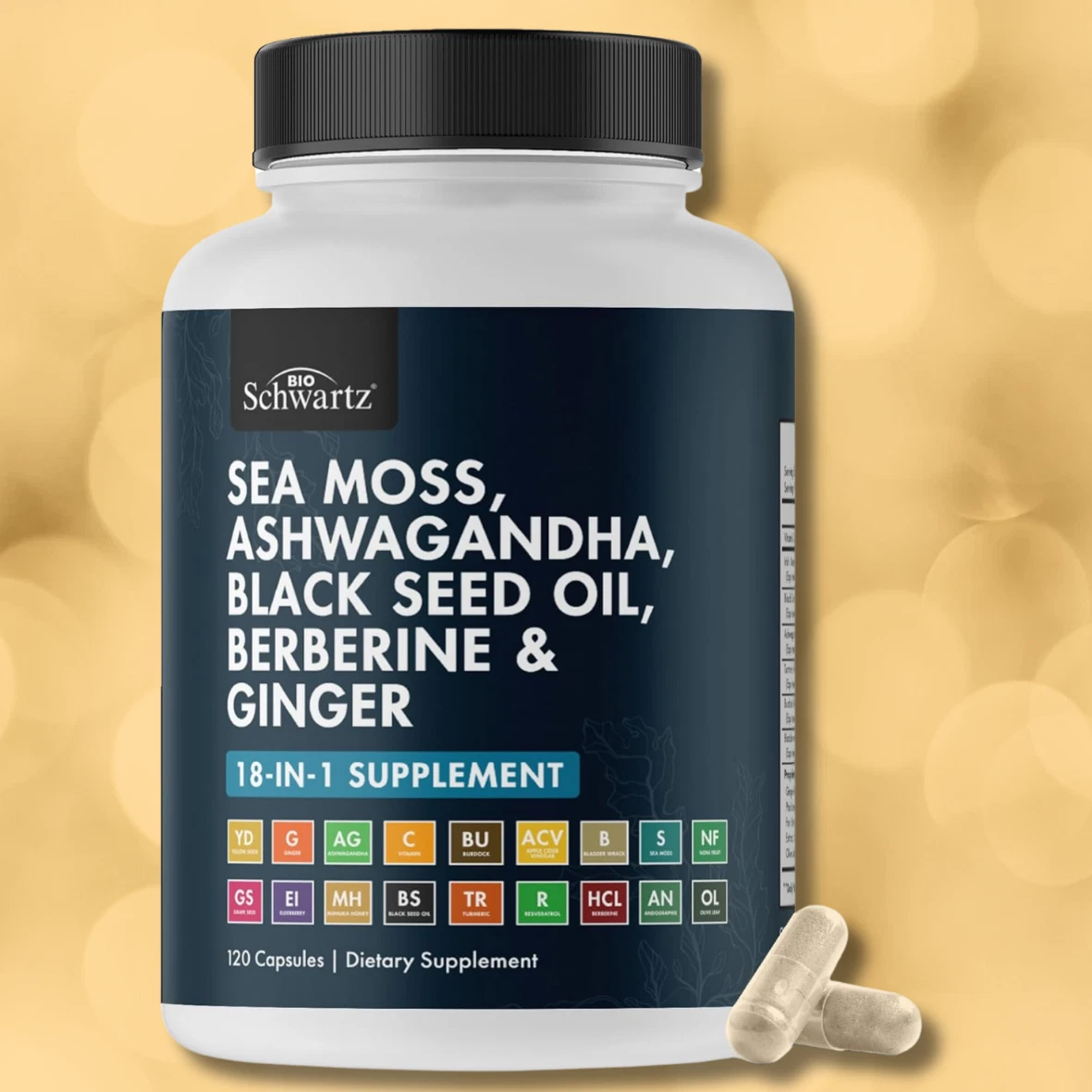 Sea Moss Black Seed Oil Ashwagandha Ginger Supplement, Turmeric Berberine, 120ct
