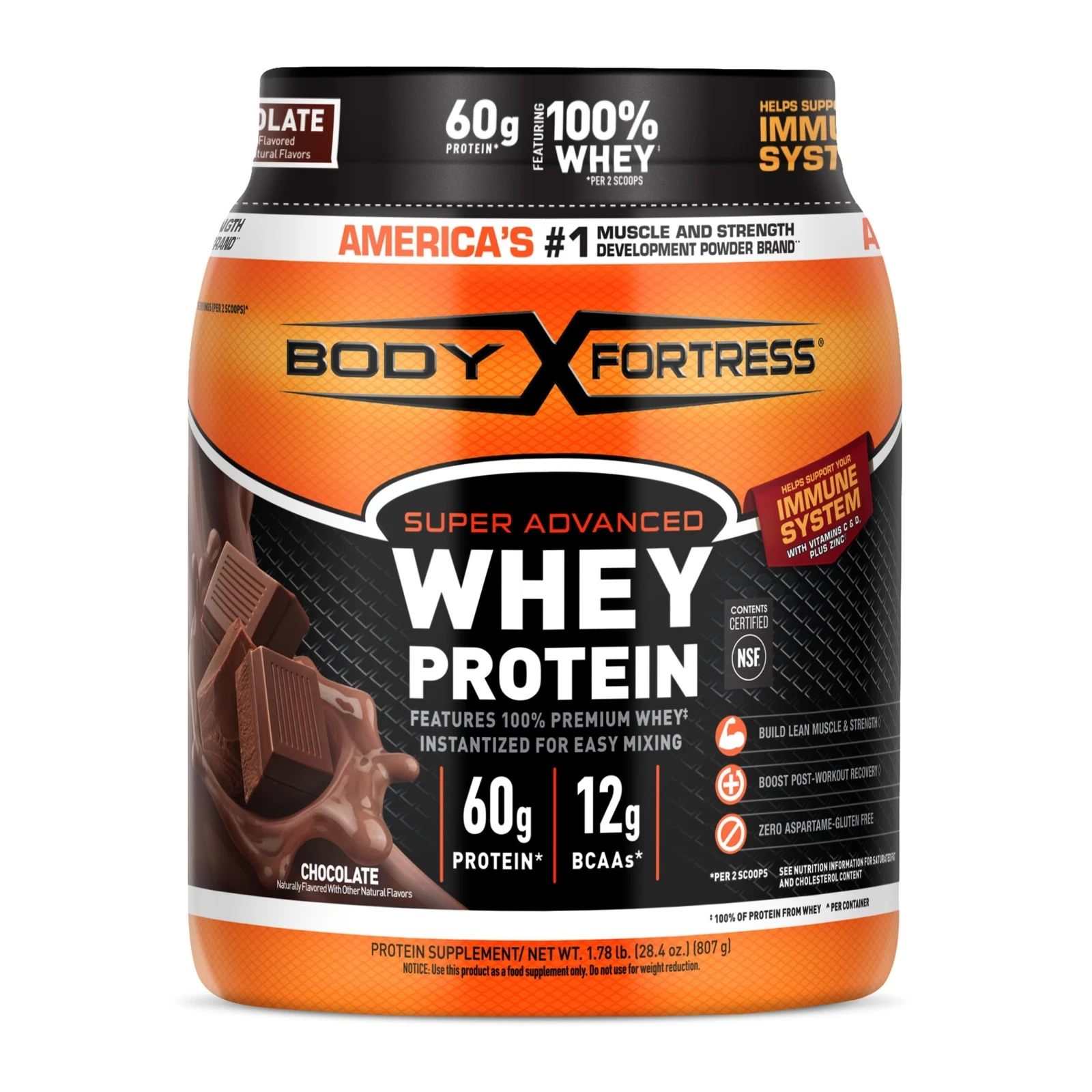 Body Fortress Super Advanced Whey Protein Powder Chocolate 1.78 lbs