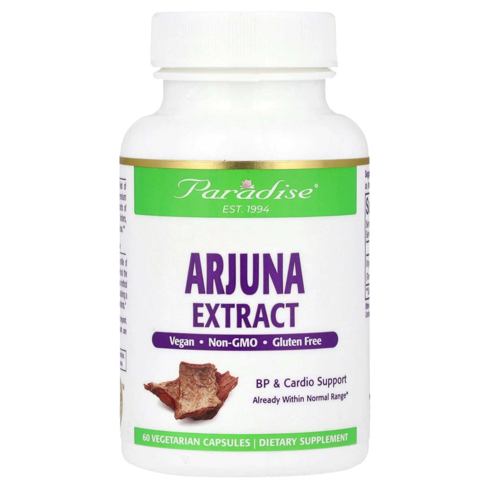 Paradise Herbs Arjuna 60 Veggie Caps Gluten-Free, Preservative-Free, Soy-Free,