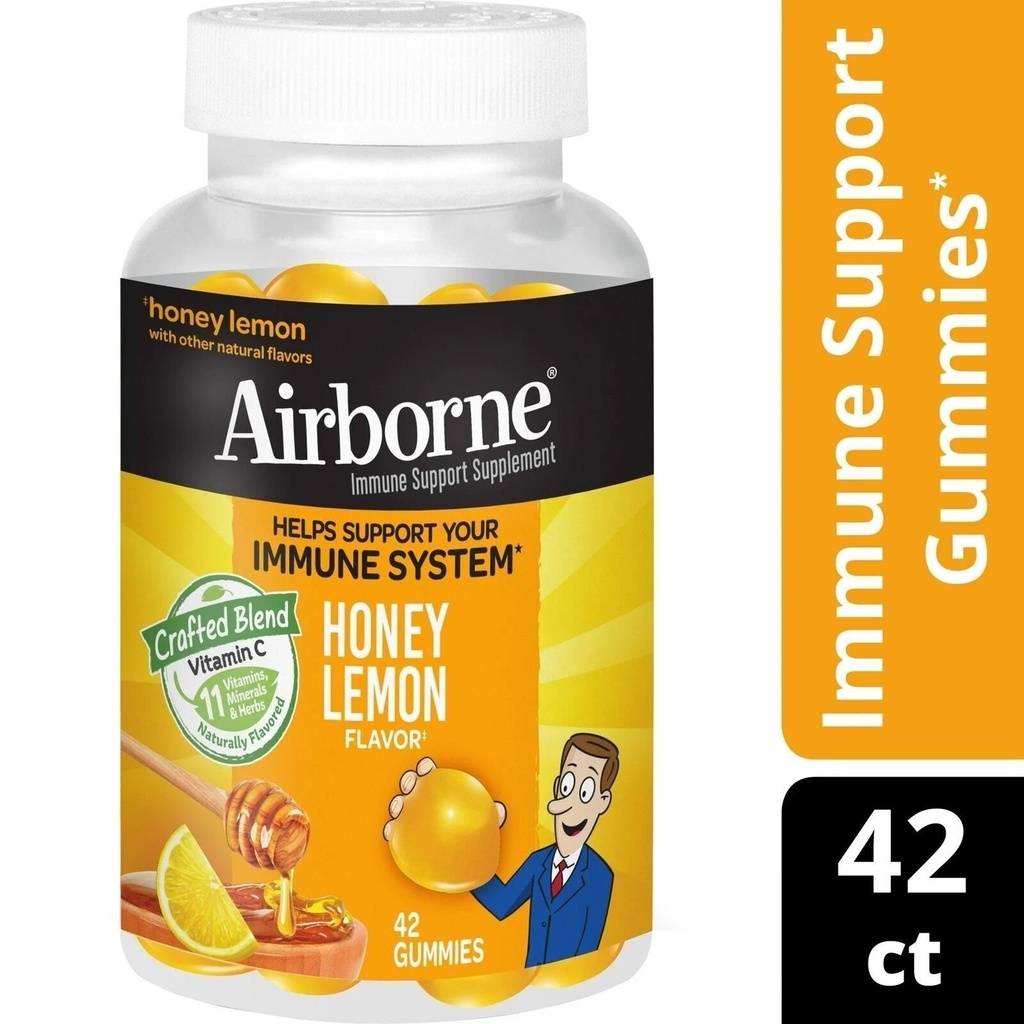Airborne Vitamin C & Zinc Immune Support Gummies, Honey Lemon Flavor, 42 Count