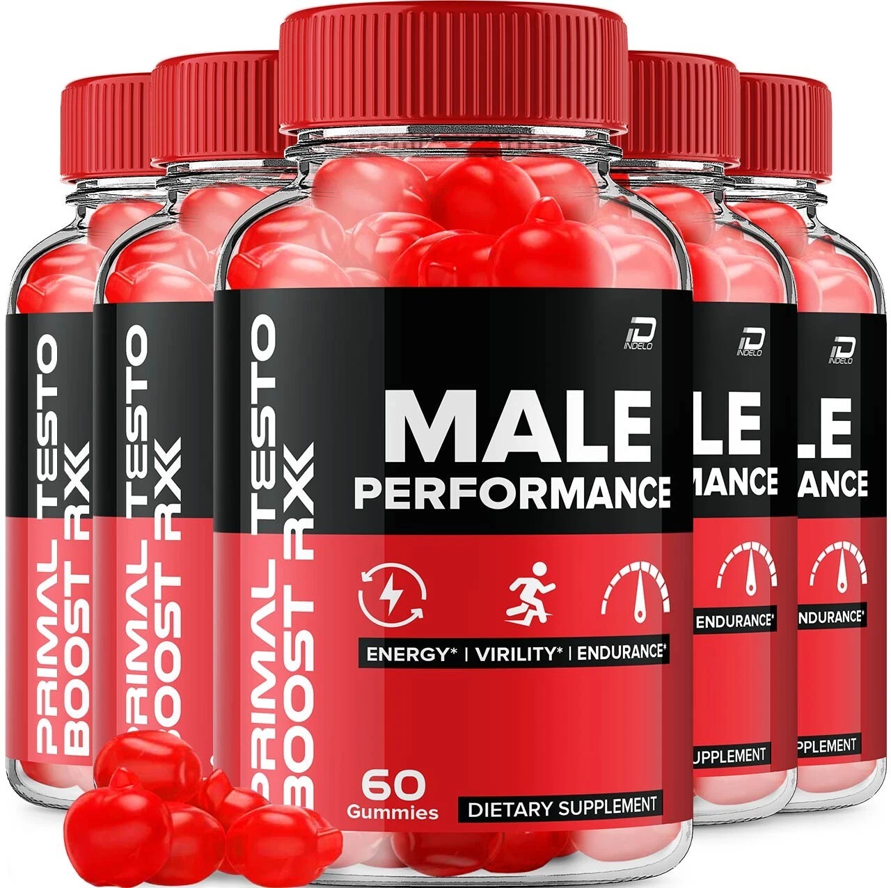 (5 Pack) Primal Testo Boost RX Gummies for Men - Male Performance, Energy