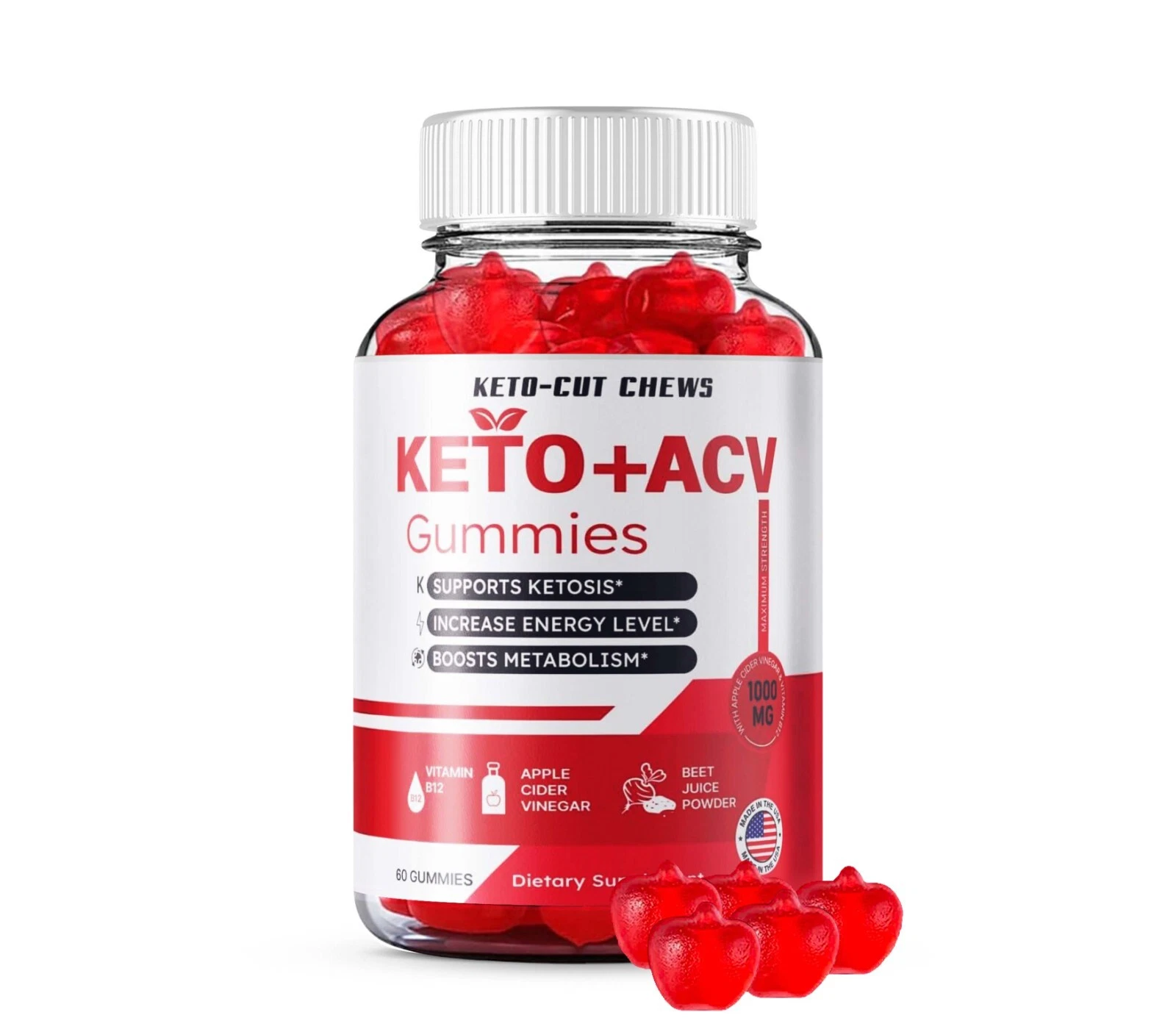 Keto-Cut Chews Keto ACV Gummies Gluten-Free Dietary Supplement - (60 Gummies)