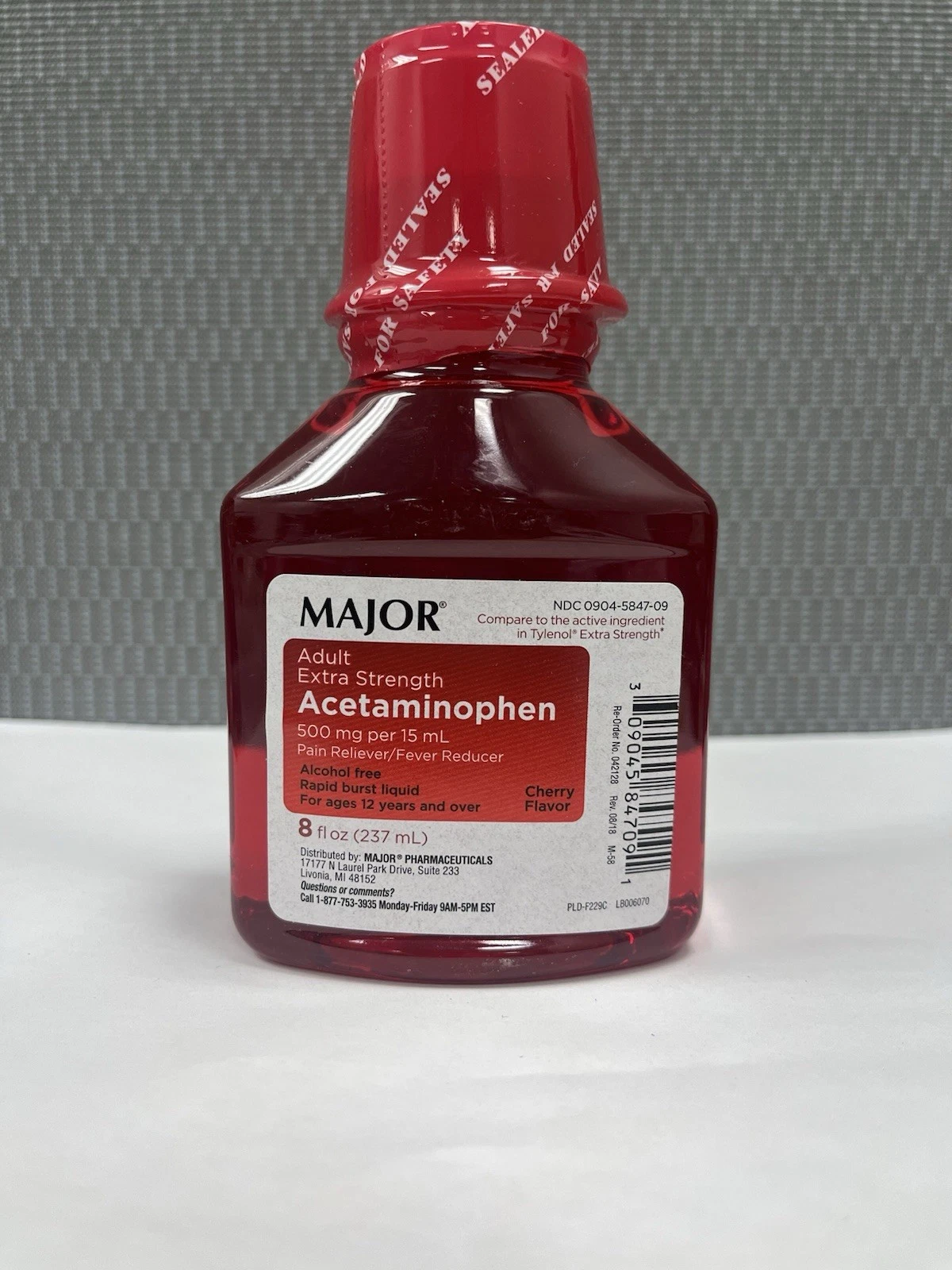 MAJOR Adult Extra Strength Liquid Acetaminophen 500 mg Cherry Flavor 8 Oz 4/26