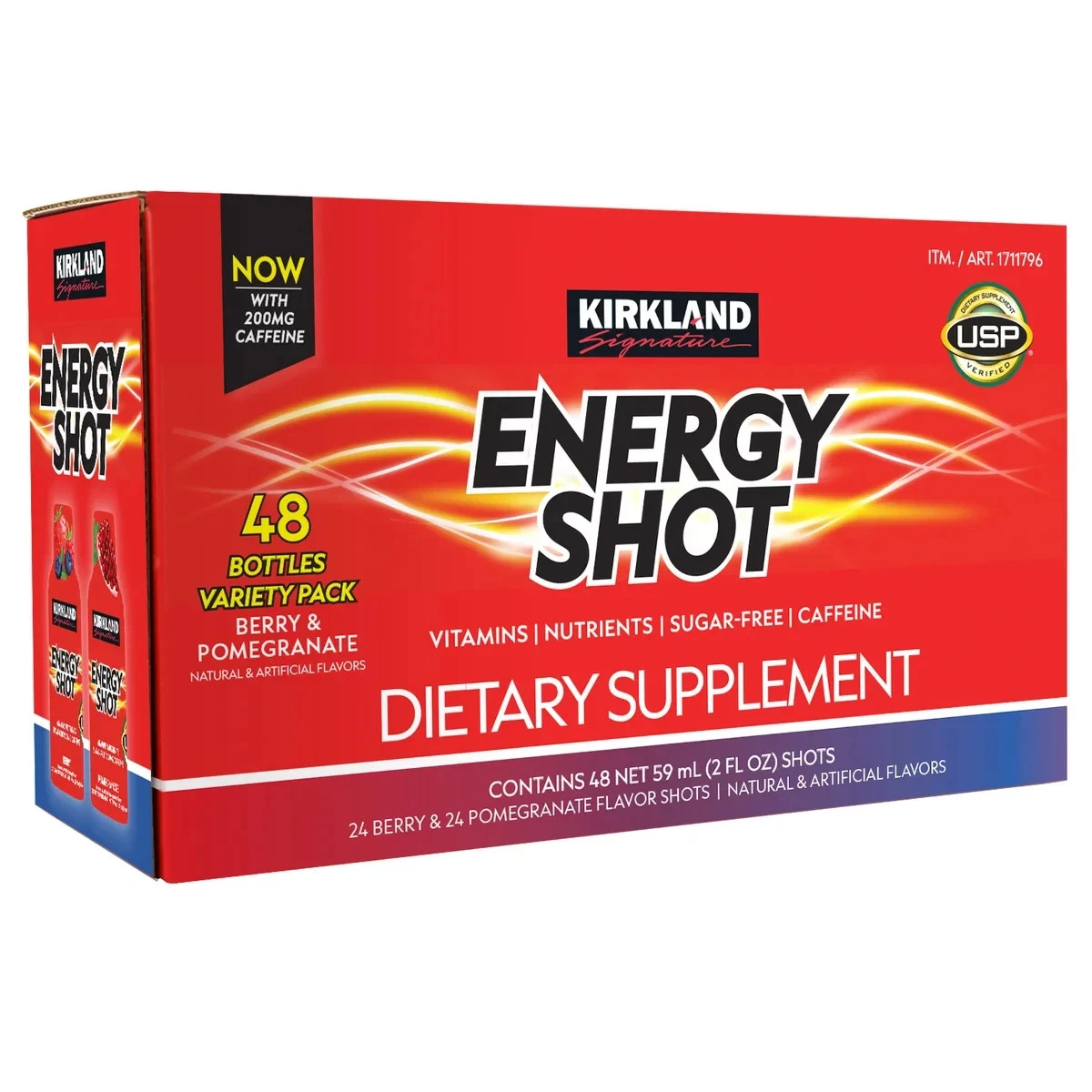 Kirkland Signature Energy Shot, 48 Bottles, 2 Ounces Each, 2 Flavor Variety Pack
