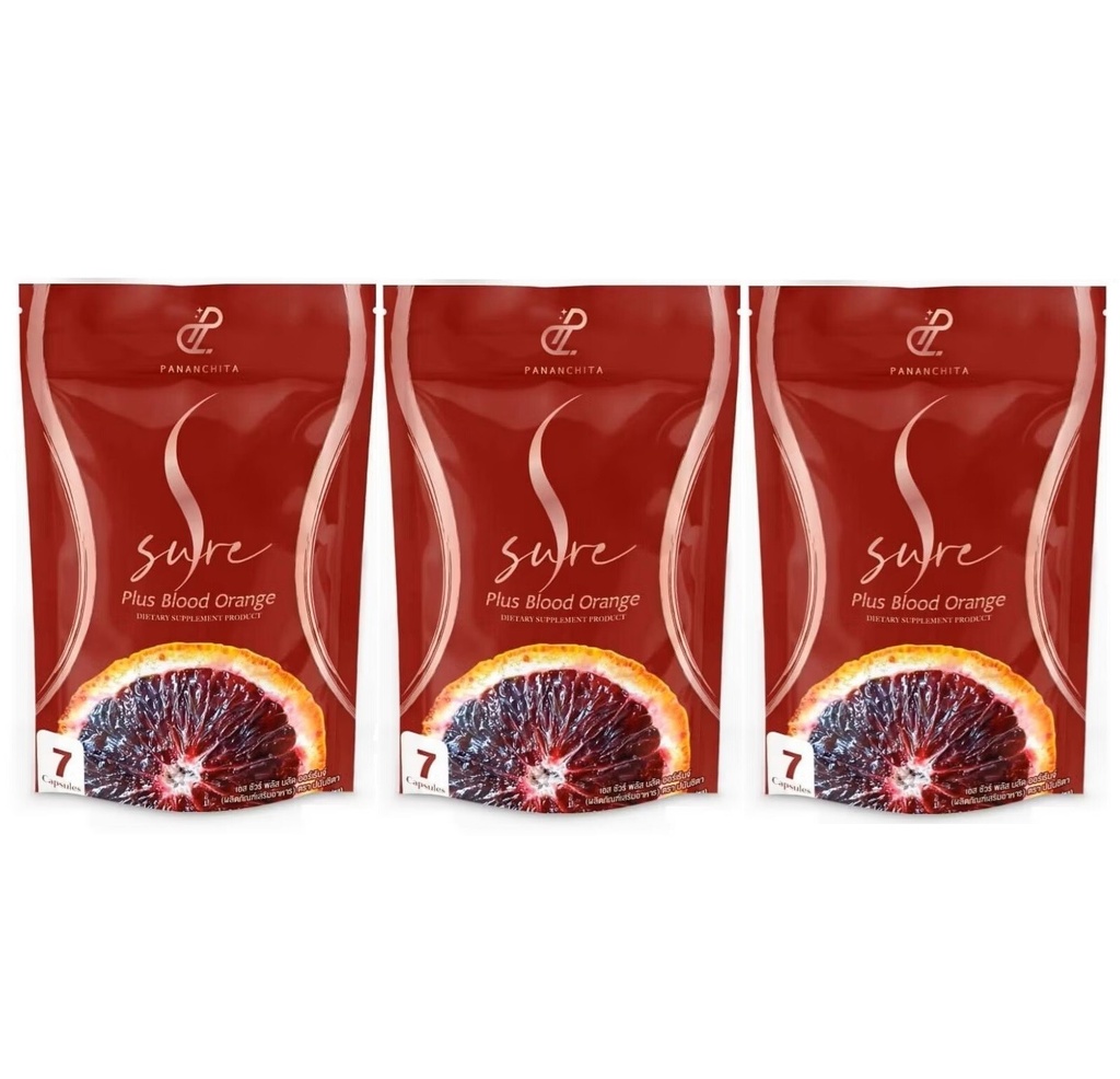 3 x S Sure Plus Blood Orange 7 Caps Weight Management Fat Dietary Supplement