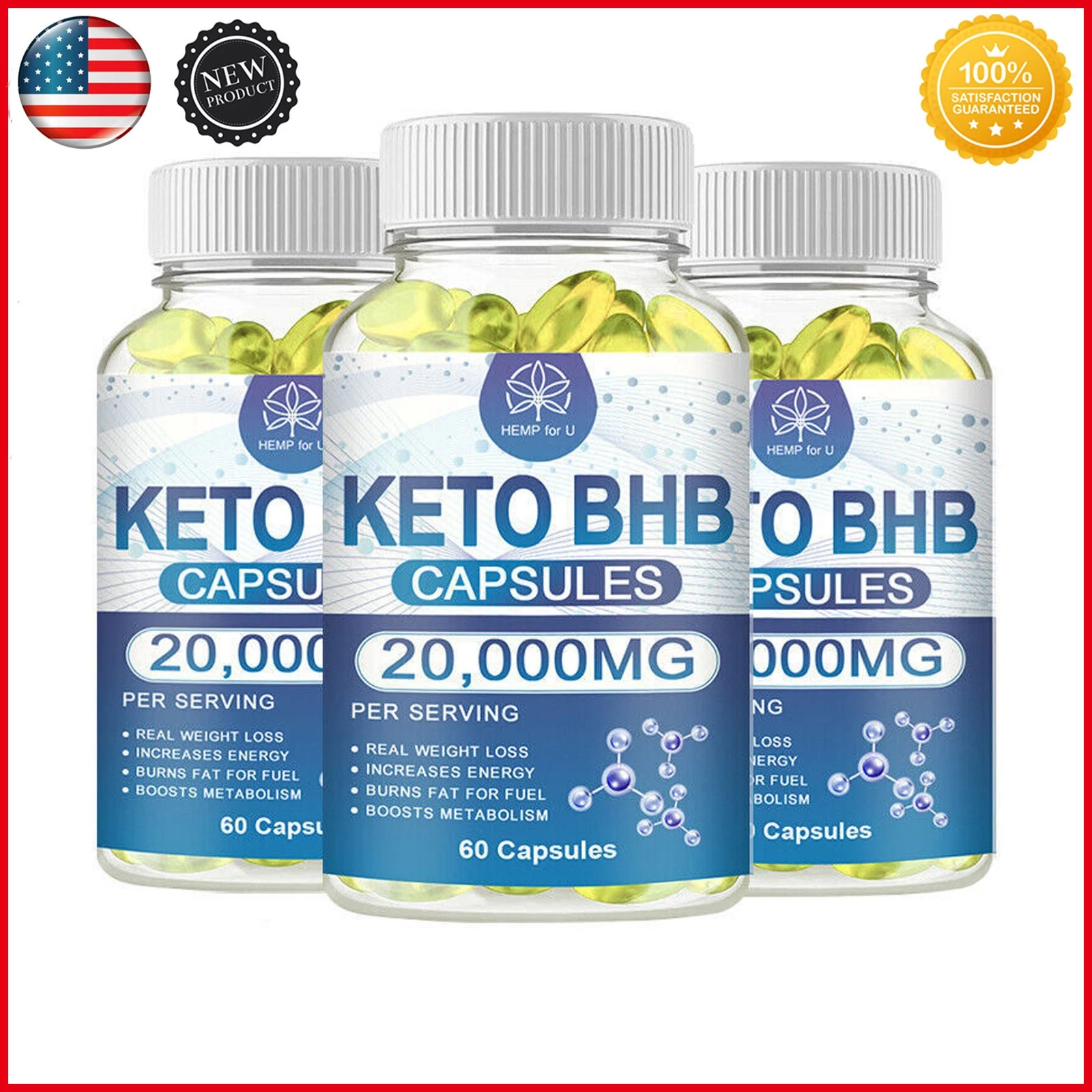 3pcs 120 Capsules Keto Diet Fat Burner Pills Pure Strong Weight Loss Tablets