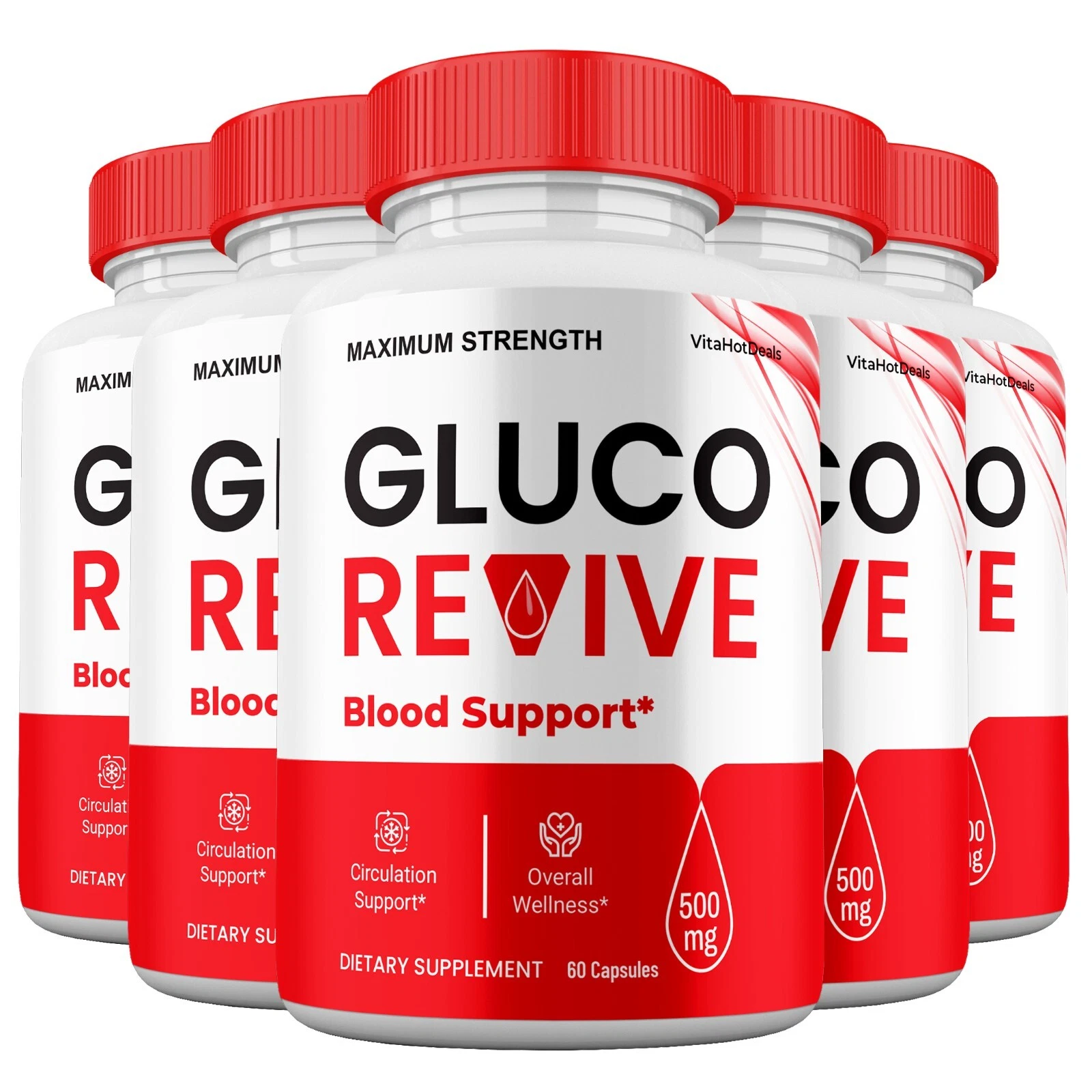 Gluco Revive Blood Support Capsules, All Natural Supplement (5 Pack)