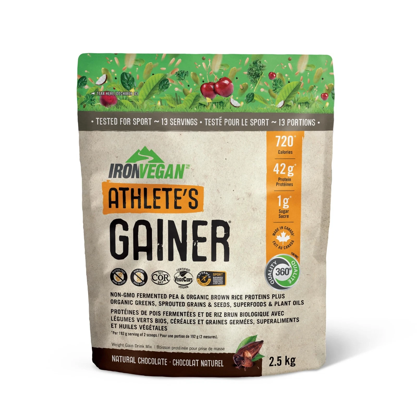 Iron Vegan Athlete's Gainer Protein Powder 42g Plant Based Gluten Free 5.51lb