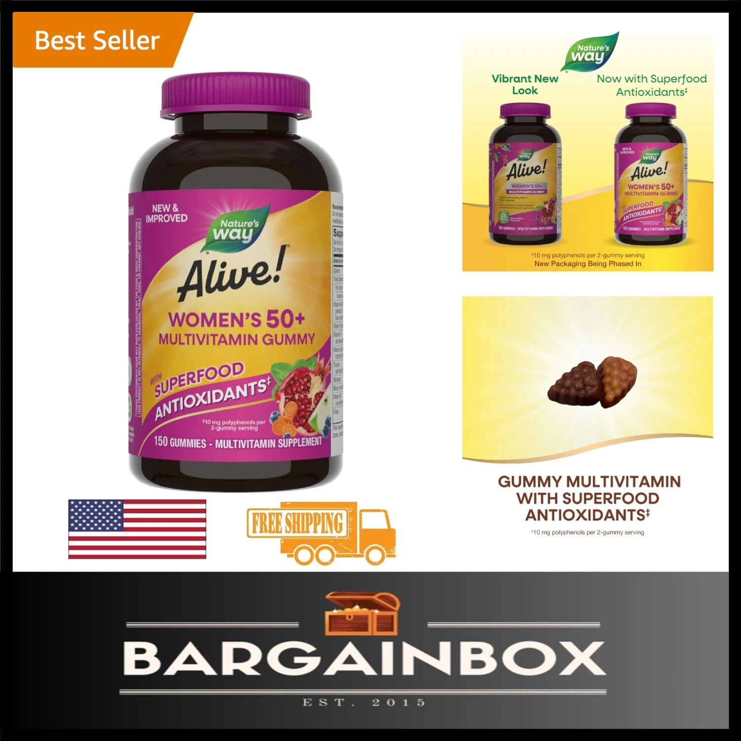 Alive! 50+ Women’s Gummy Multivitamins - Heart, Brain & Bone Support, 150 Count