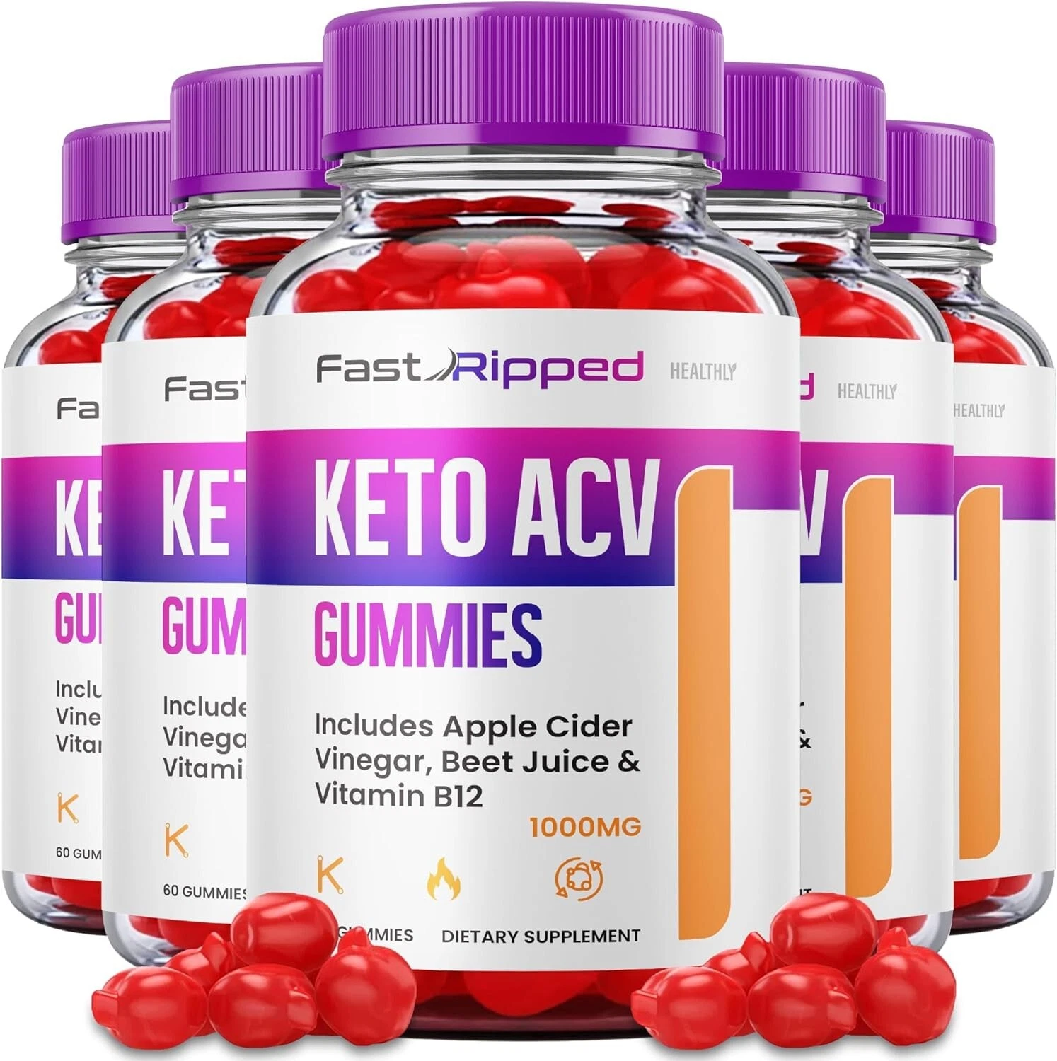 Fast Ripped Keto + ACV Gummies Weight Loss Supplement 1000mg (300 Gummy ) 5 Pack