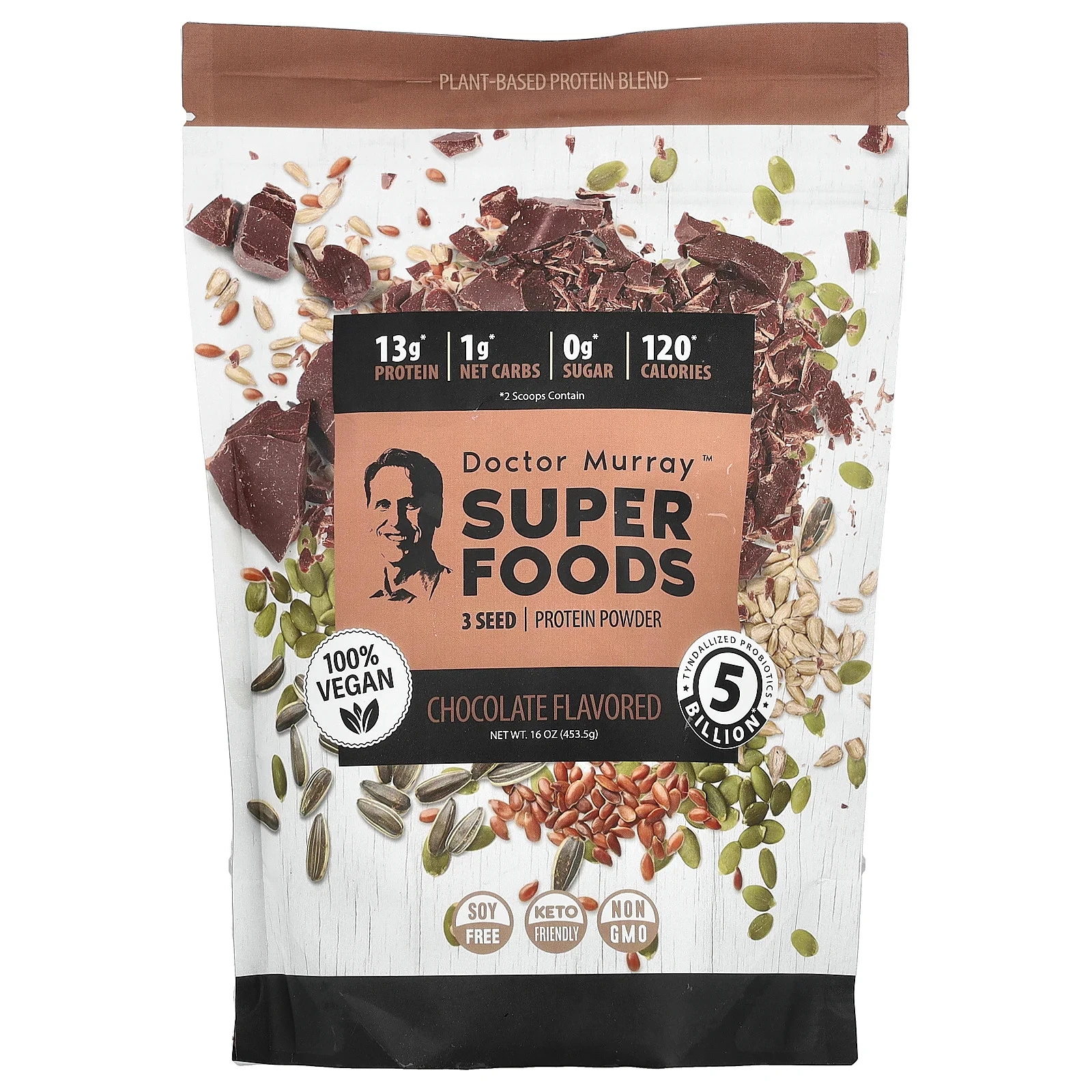 Super Foods, 3 Seed Protein Powder, Pumpkin + Flax + Sunflower, Chocolate, 16 oz